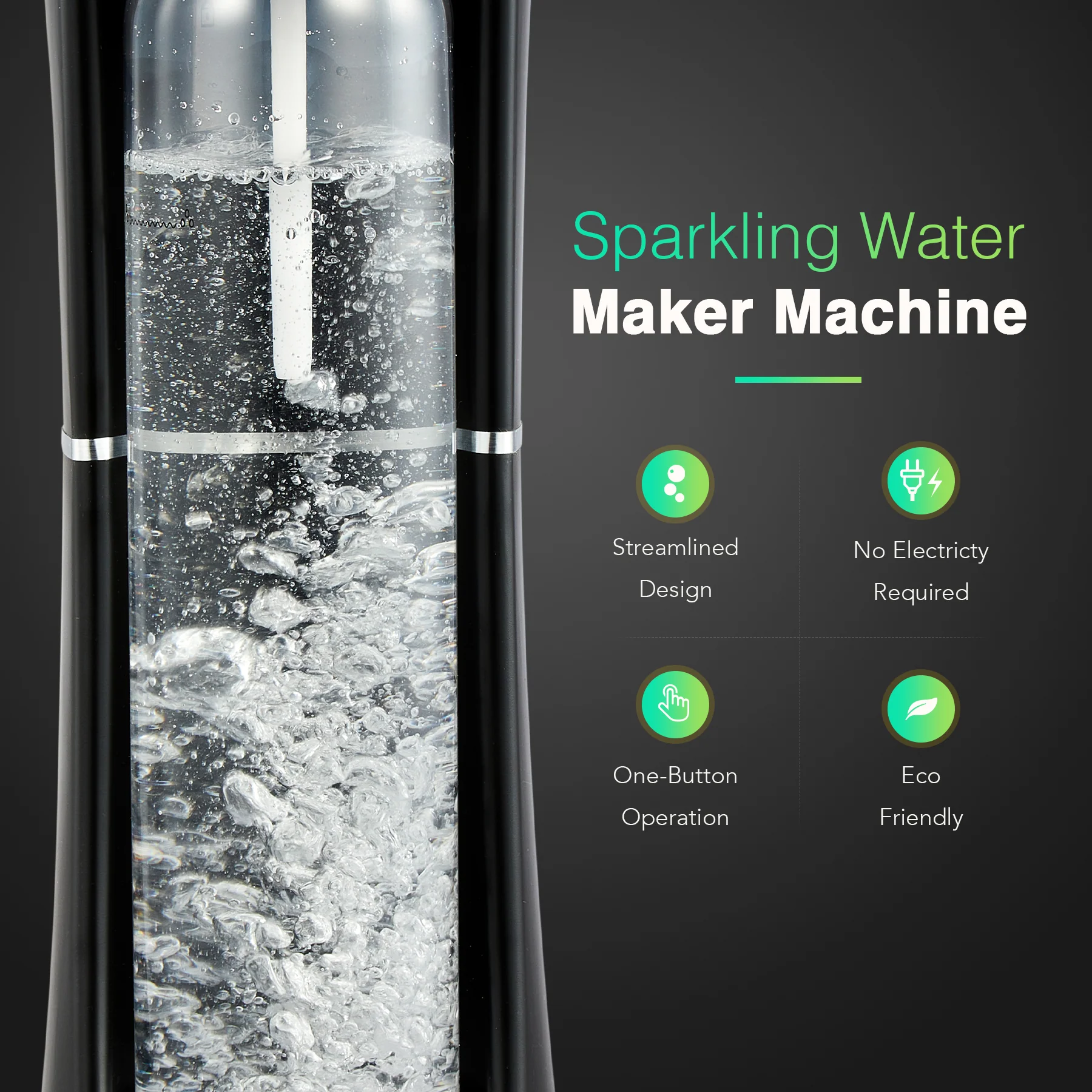 1.75 Pt Countertop Sparkling Water Maker for Homemade Soda More, Black - Image 3