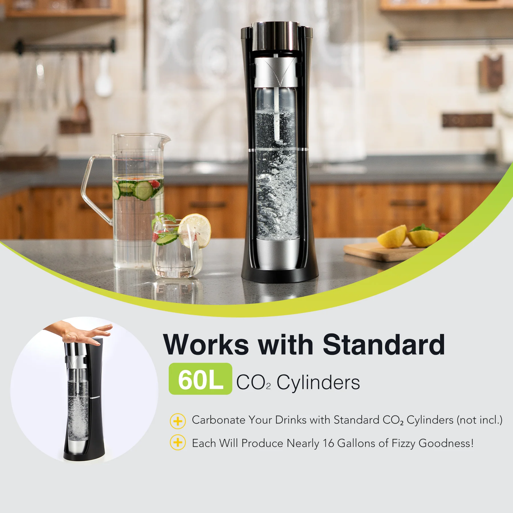 1.75 Pt Countertop Sparkling Water Maker for Homemade Soda More, Black - Image 5