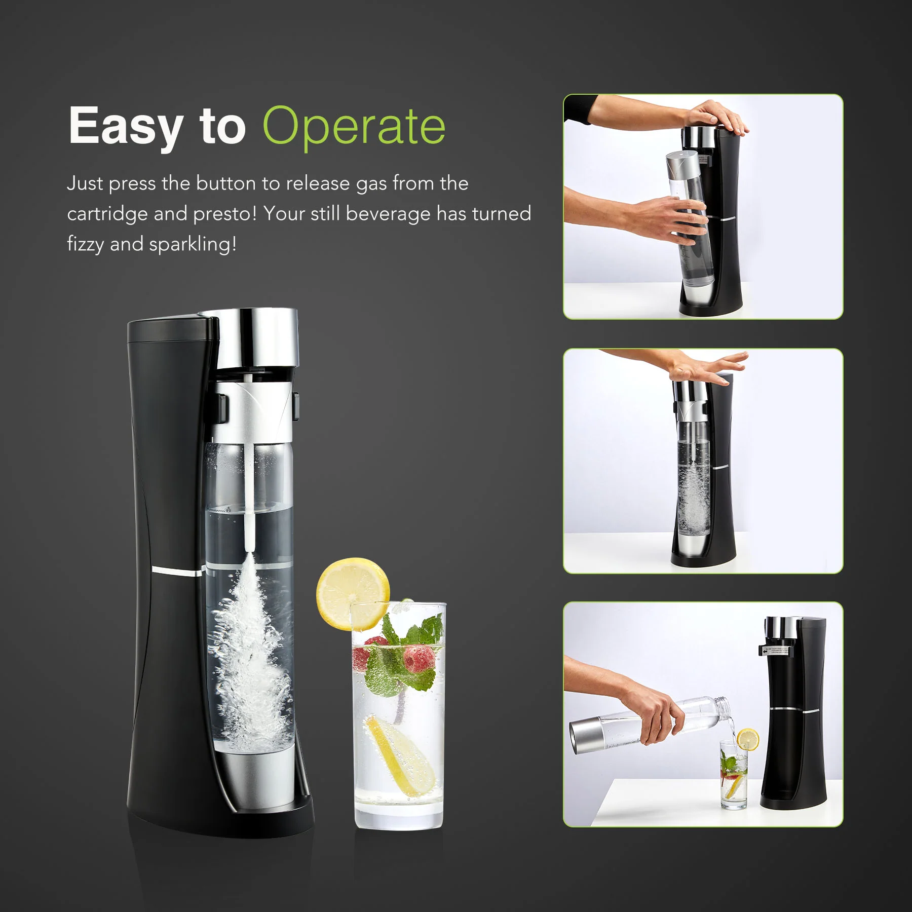 1.75 Pt Countertop Sparkling Water Maker for Homemade Soda More, Black - Image 6