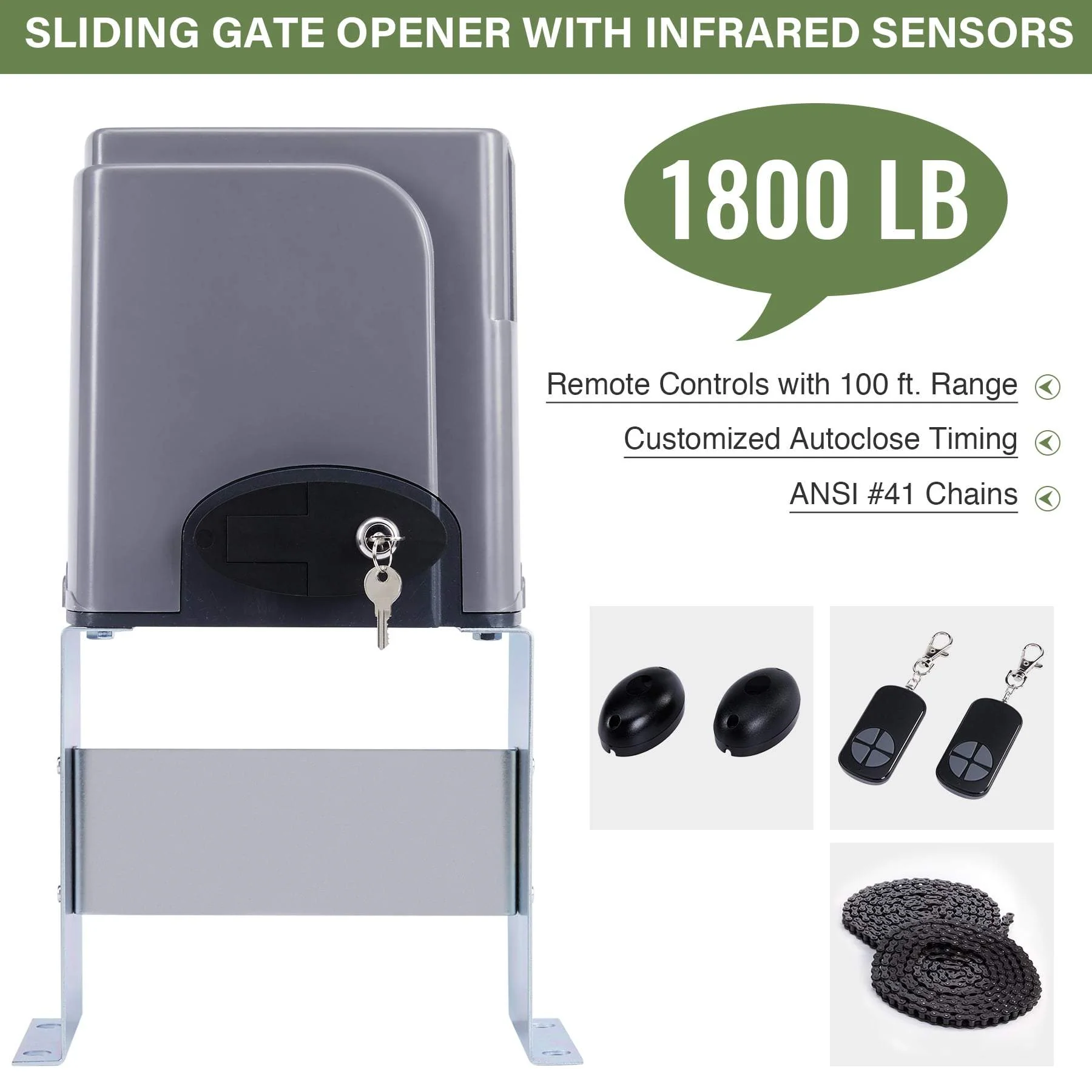 CO-Z Secure Access 1800lb Sliding Gate Opener with Hardware Kit - Image 3