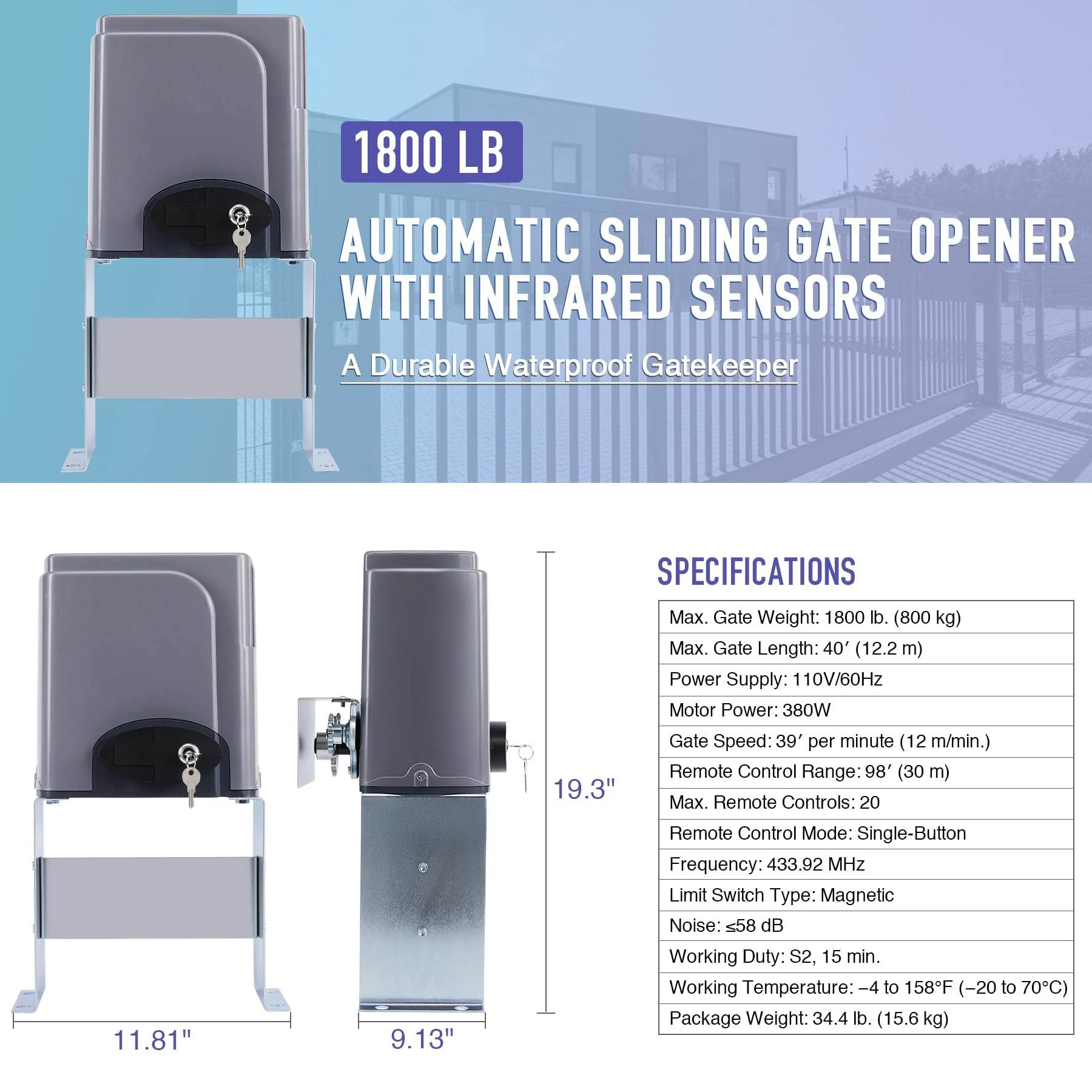 CO-Z Secure Access 1800lb Sliding Gate Opener with Hardware Kit - Image 8