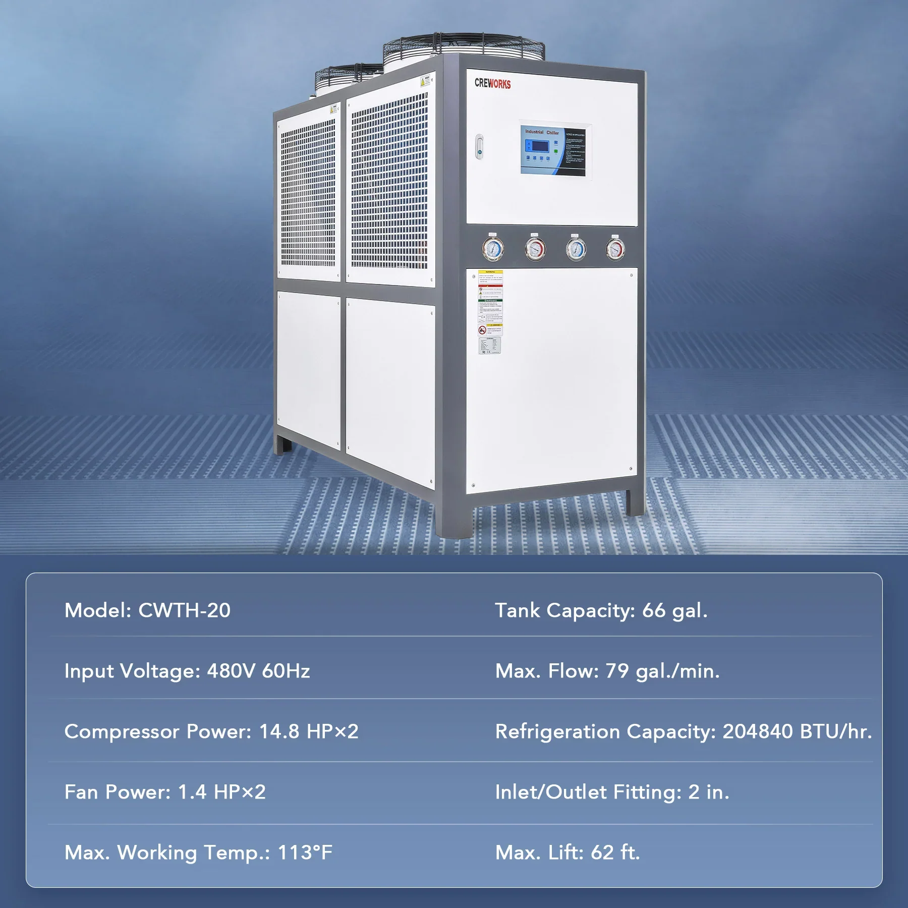 20 Ton Air-cooled Industrial Water Chiller 30HP 66 Gal. for Laser & CNC Cooling Chiller | CWTH-20 - Image 8