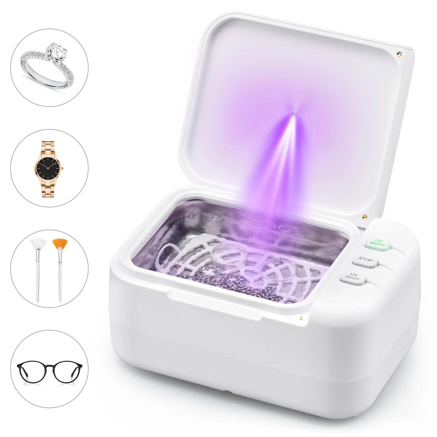 24W Ultrasonic Cleaner with 46kHz, 200mL Capacity, U-VC Light, and 2 Timer Settings for Jewelry, Retainers, Dentures, and Aligners - Image 3
