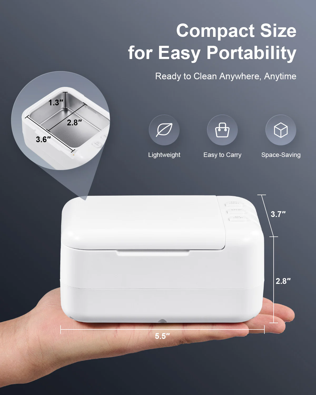 24W Ultrasonic Cleaner with 46kHz, 200mL Capacity, U-VC Light, and 2 Timer Settings for Jewelry, Retainers, Dentures, and Aligners - Image 9