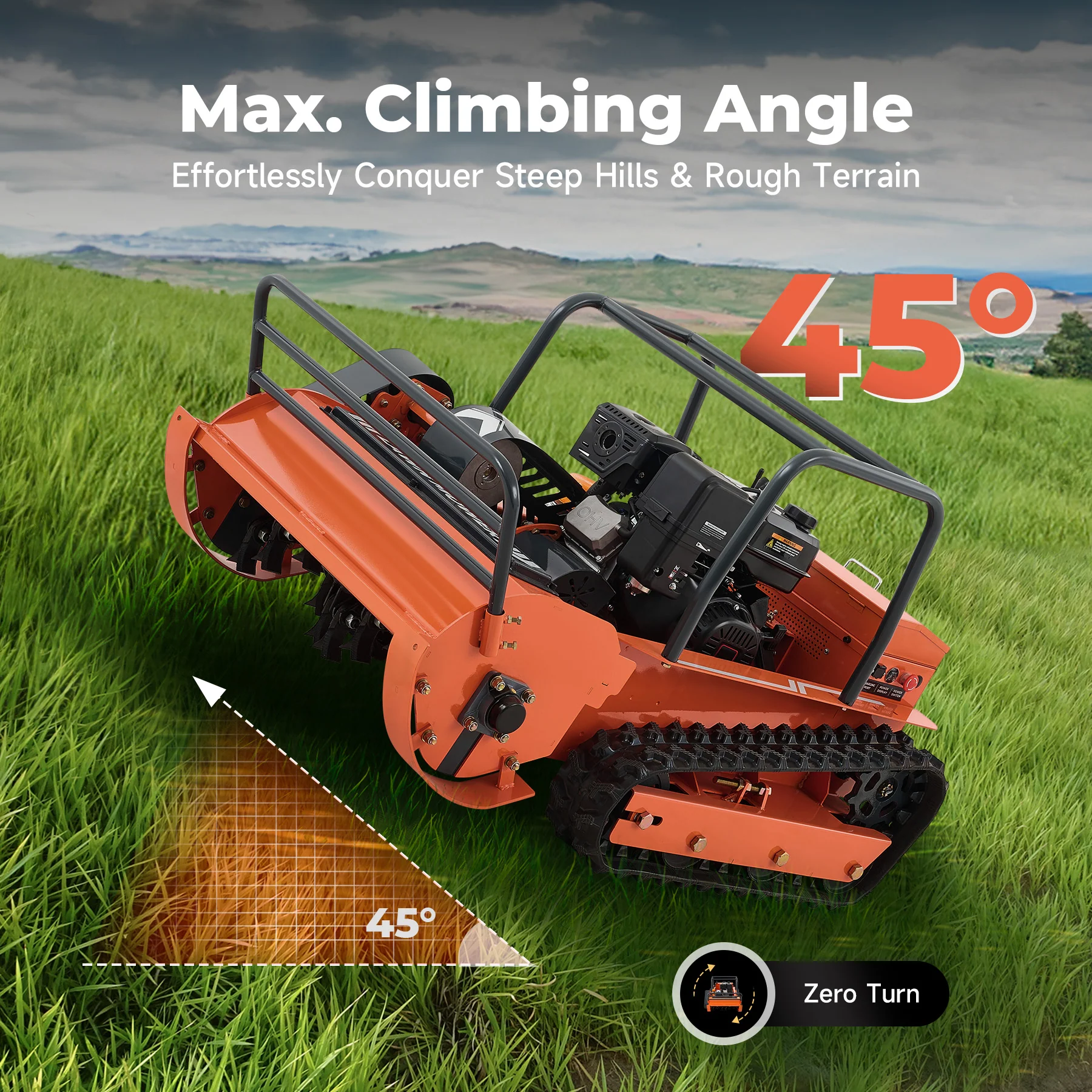 31.5" Remote Control Lawn Mower, 13.6HP Hybrid Power, Adjustable Height, 45°Slope Climbing - Image 6