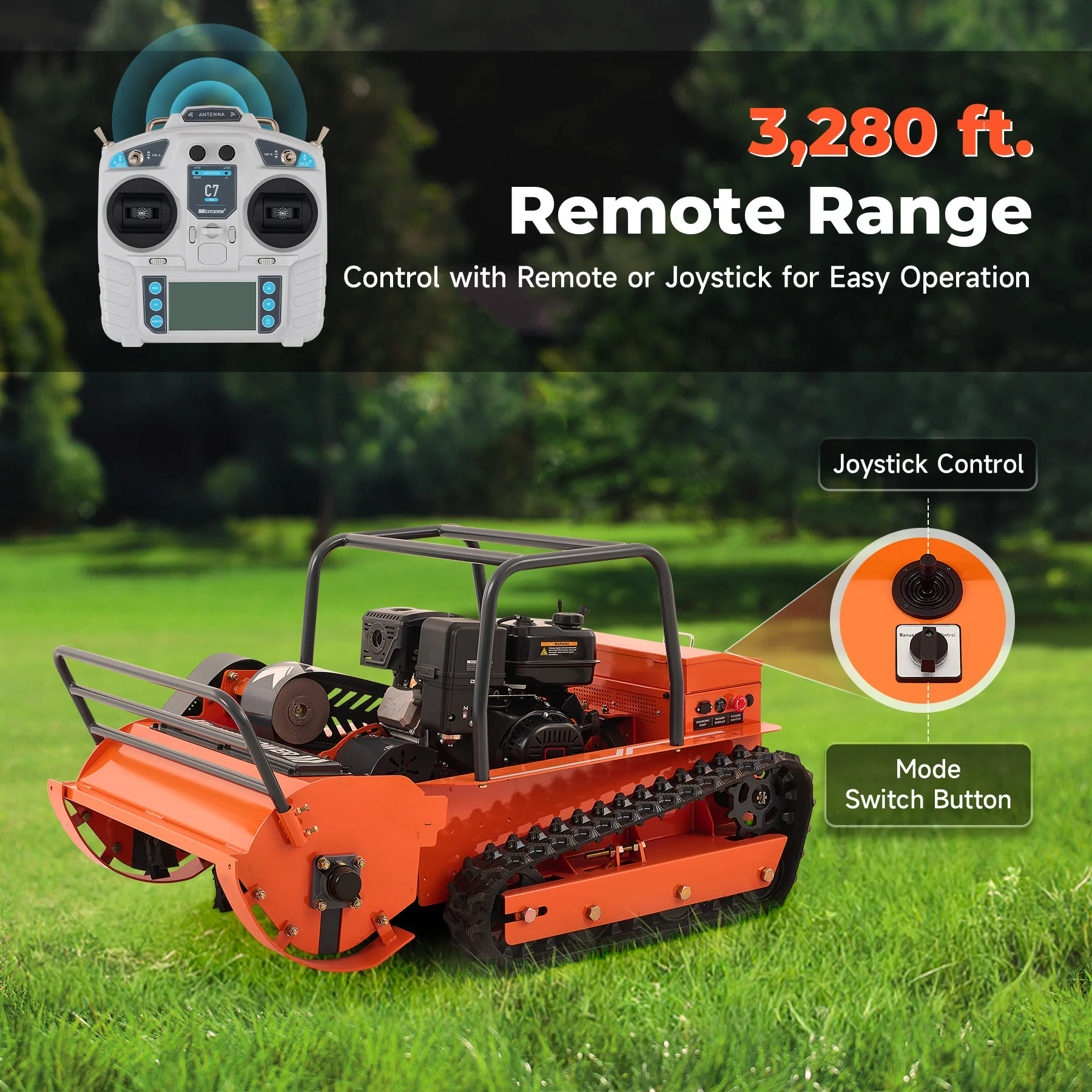 31.5" Remote Control Lawn Mower, 13.6HP Hybrid Power, Adjustable Height, 45°Slope Climbing - Image 7