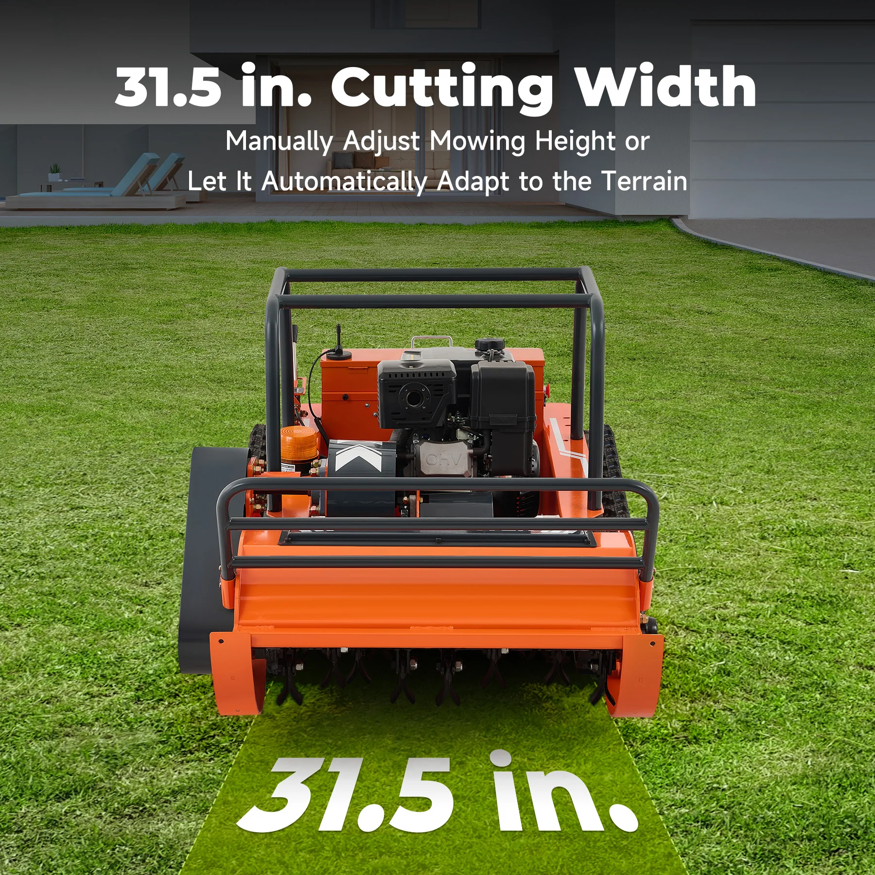 31.5" Remote Control Lawn Mower, 13.6HP Hybrid Power, Adjustable Height, 45°Slope Climbing - Image 8