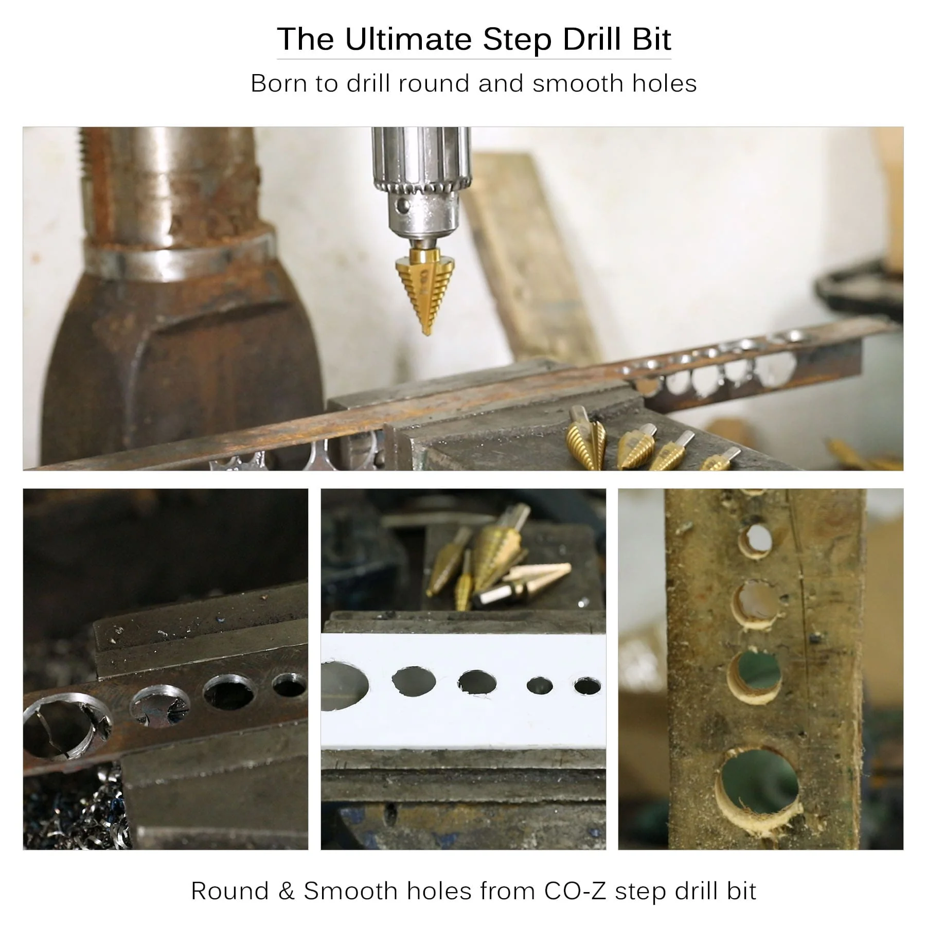 CO-Z Step Drill Bits, HSS 5PCS Titanium Step Drill Bit Set, 50 Sizes in 5 High Speed Steel Unibit Drill Bits Set for Sheet Metal with Aluminum Case, Multiple Hole Stepped Up Bits for DIY Lovers - Image 6