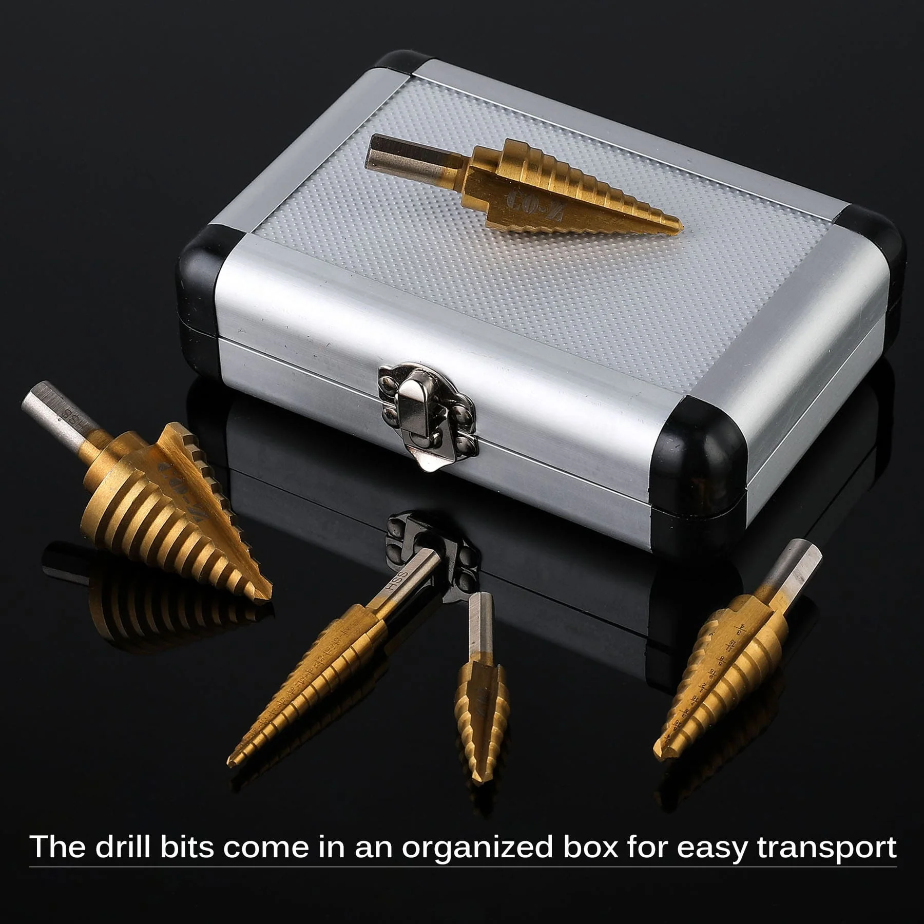 CO-Z Step Drill Bits, HSS 5PCS Titanium Step Drill Bit Set, 50 Sizes in 5 High Speed Steel Unibit Drill Bits Set for Sheet Metal with Aluminum Case, Multiple Hole Stepped Up Bits for DIY Lovers - Image 7
