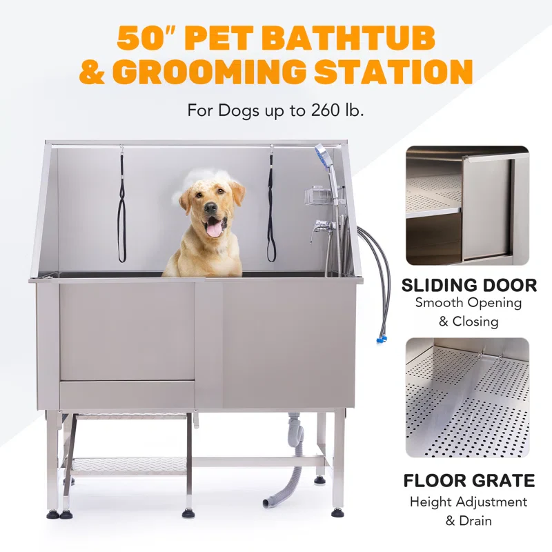 50" Stainless Steel Pet Grooming Tub - Dog Bathtub - Image 7