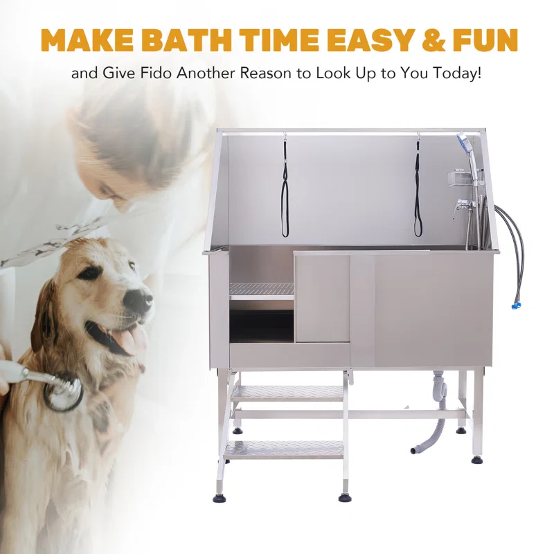 50" Stainless Steel Pet Grooming Tub - Dog Bathtub - Image 9