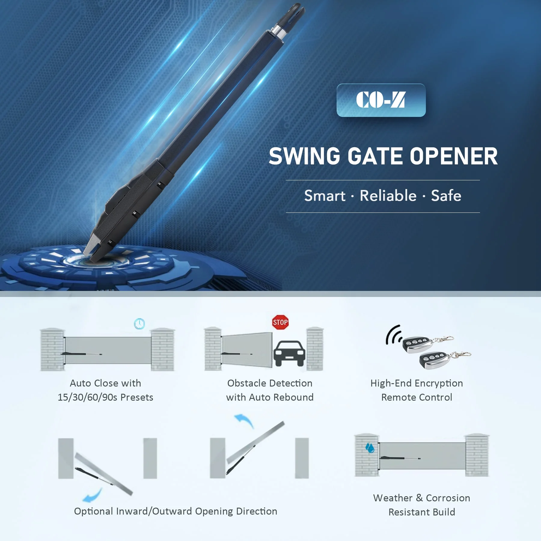 CO-Z Automatic Swing Gate Opener Kit, for Gates up to 880 lb & 20 ft - Image 3