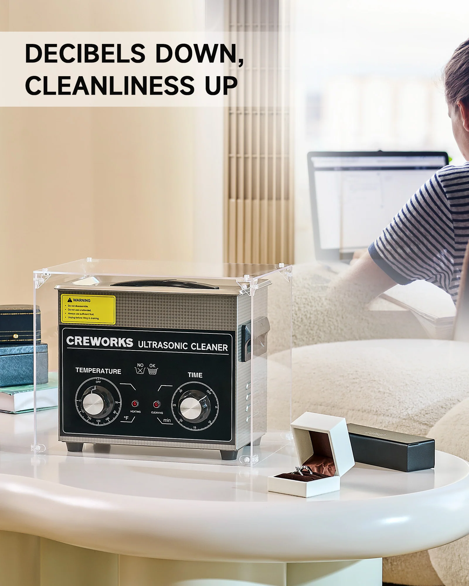 CO-Z Acrylic Noise Reduction Cover for Ultrasonic Cleaners, Soundproof Shield for 2L–3L Sonic Cleaning Machines with Cable Port - Image 6