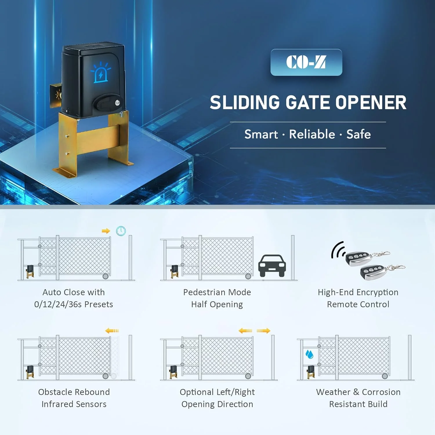 CO-Z APP Smart Sliding Gate Opener, 280W 1400lb 40ft Driveway Kit with Remote & IR Sensor - Image 4