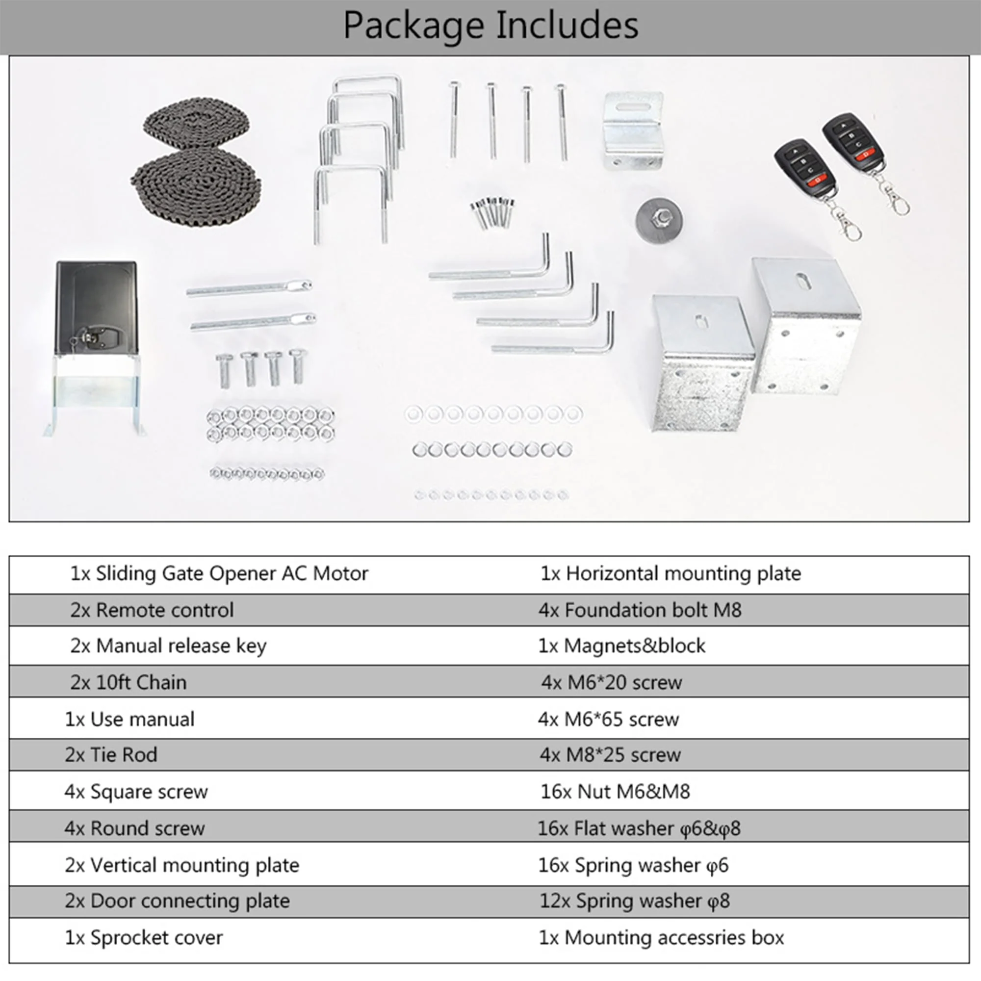 CO-Z 1400lb/600kg 40ft Auto Sliding Gate Opener Kit 200W AC Motor Remote Control - Image 6