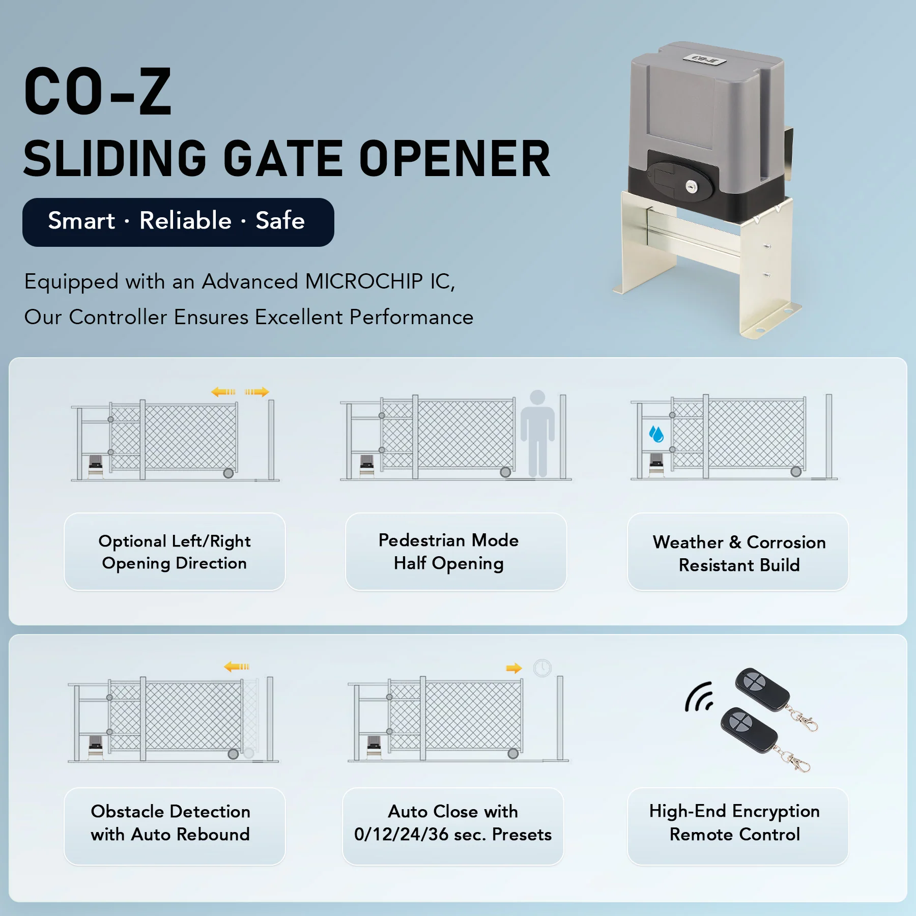CO-Z Automatic Sliding Gate Opener Kit with 280W Motor for 1400lb 40ft Home Gate - Image 7