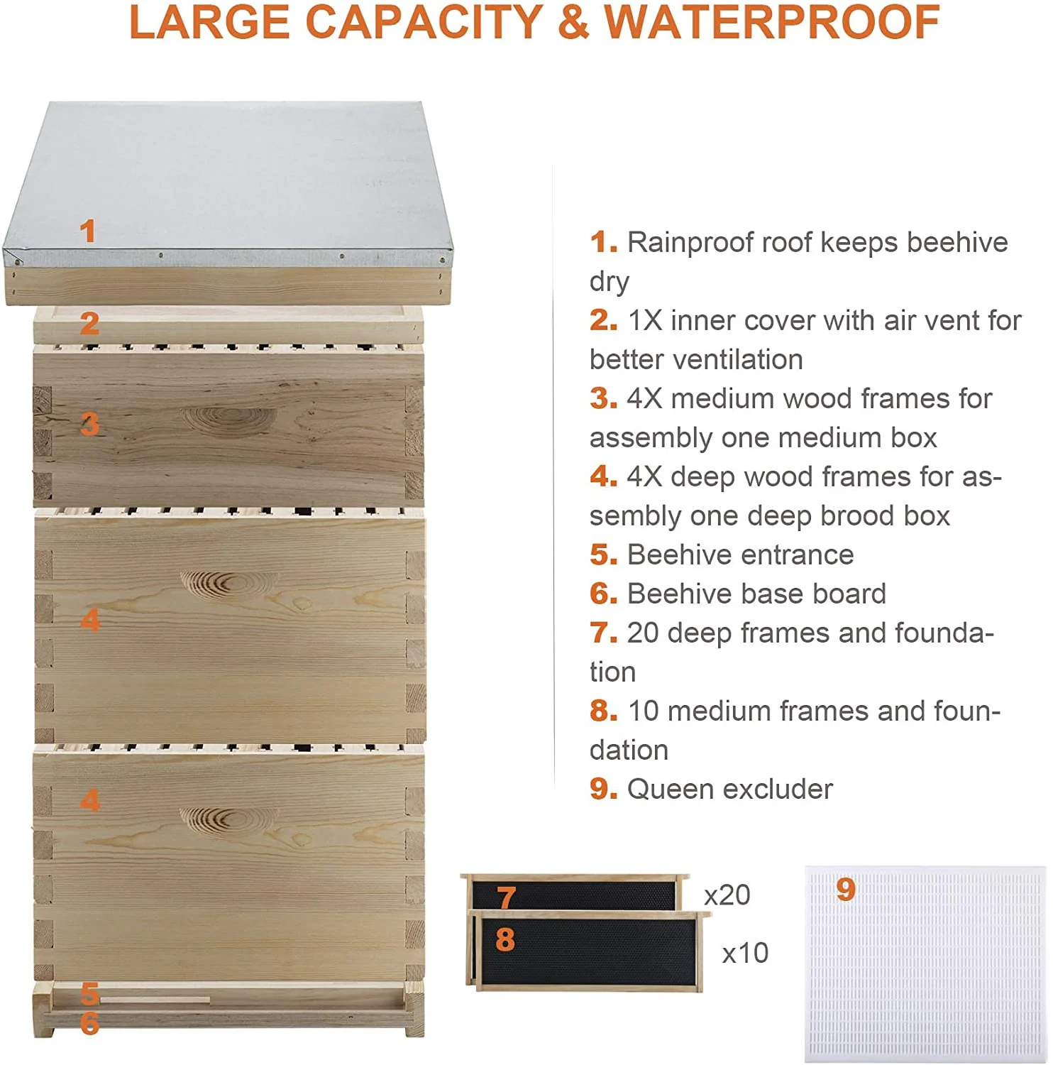 CO-Z Langstroth 30-Frame Beehive Kit, 3-Tier Bee Box with 10 Medium & 20 Deep Frames - Image 4