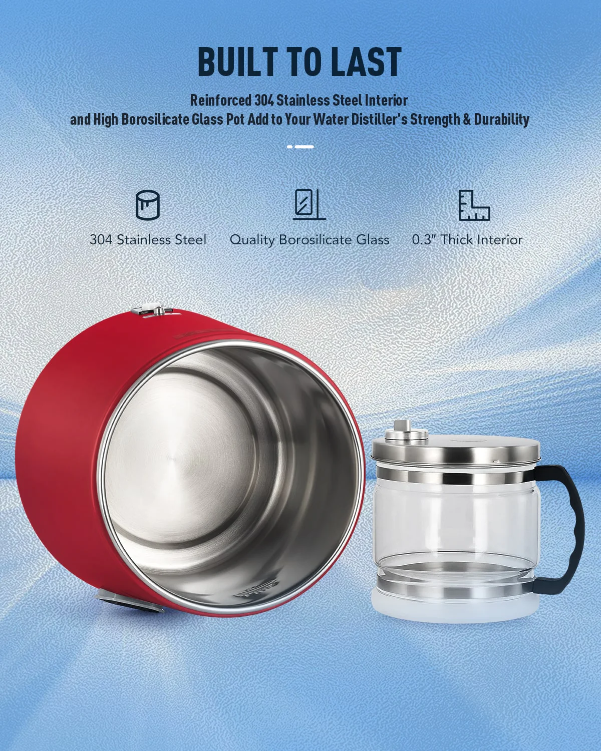 CO-Z 1.1 Gallon Water Distiller – 750W Countertop Machine with BPA-Free Glass & 4L Stainless Steel, Red - Image 5