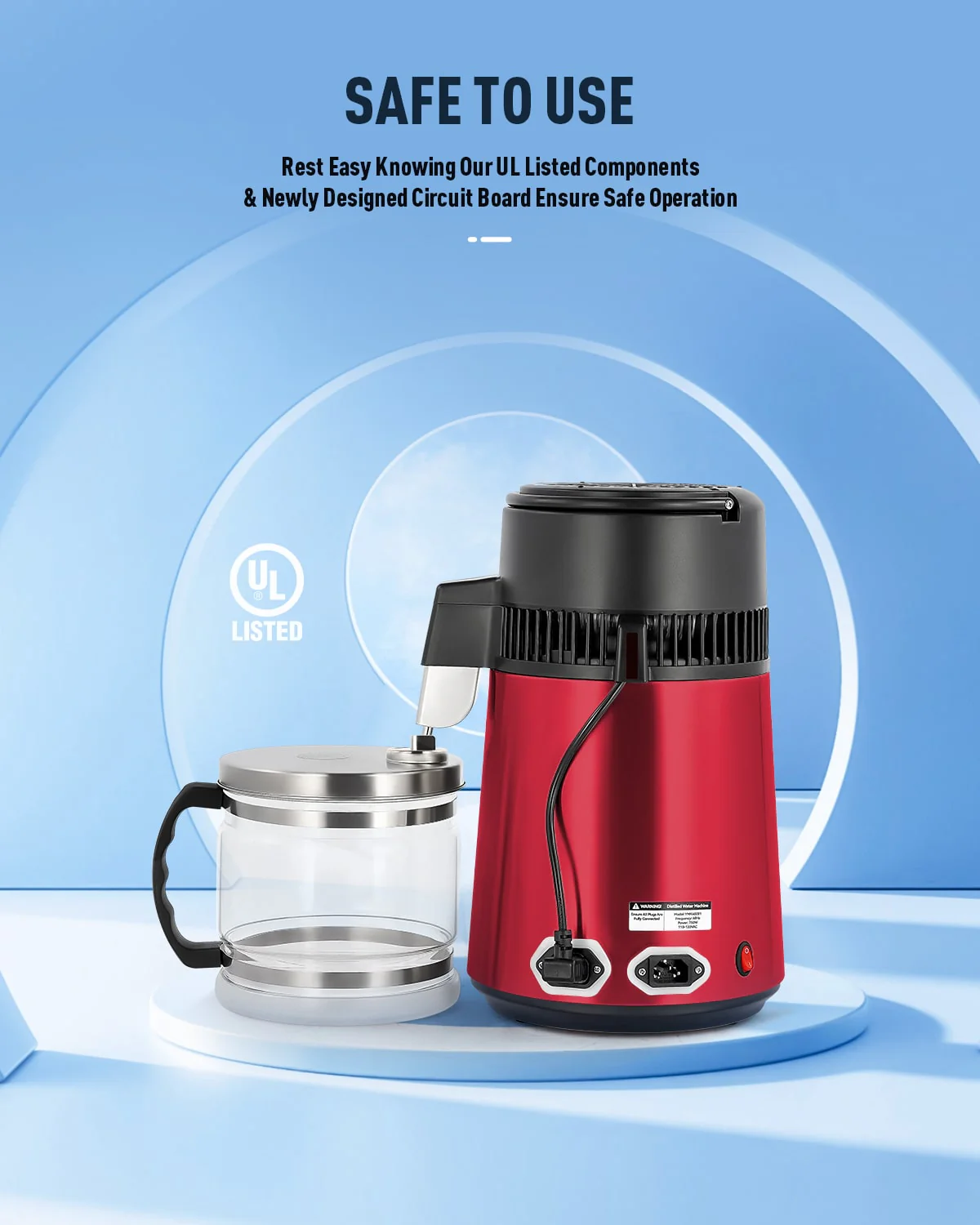 CO-Z 1.1 Gallon Water Distiller – 750W Countertop Machine with BPA-Free Glass & 4L Stainless Steel, Red - Image 7