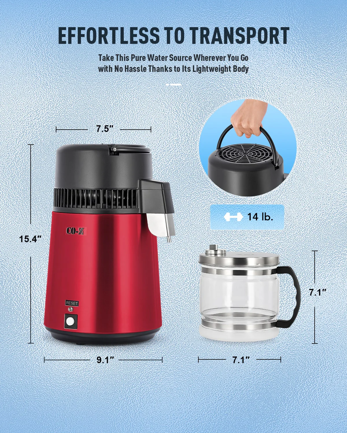 CO-Z 1.1 Gallon Water Distiller – 750W Countertop Machine with BPA-Free Glass & 4L Stainless Steel, Red - Image 8