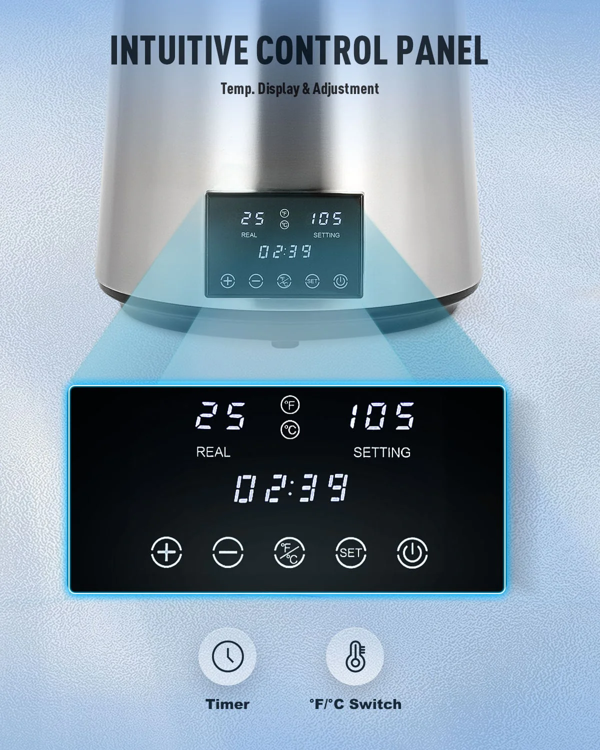 CO-Z 1.1 Gallon Water Distiller, 1750W with Glass Container, Dual Temp Display & Timer, 4L Stainless Steel - Image 3