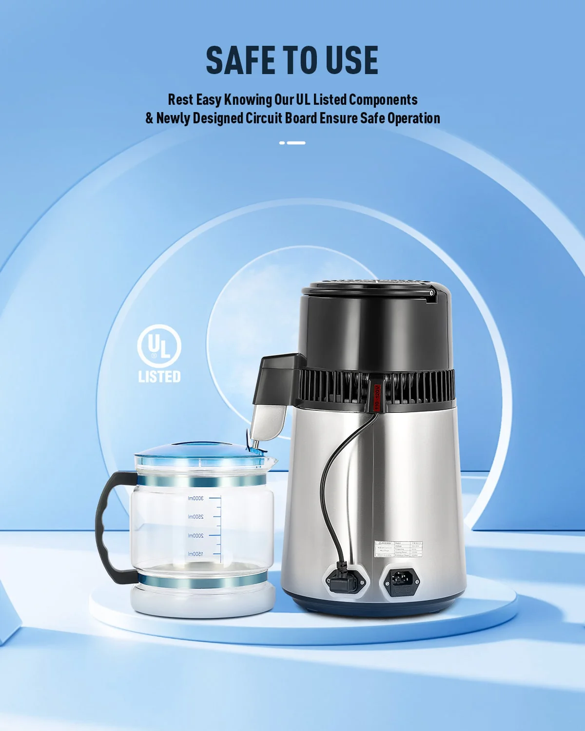 CO-Z 1.1 Gallon Water Distiller, 1750W with Glass Container, Dual Temp Display & Timer, 4L Stainless Steel - Image 5