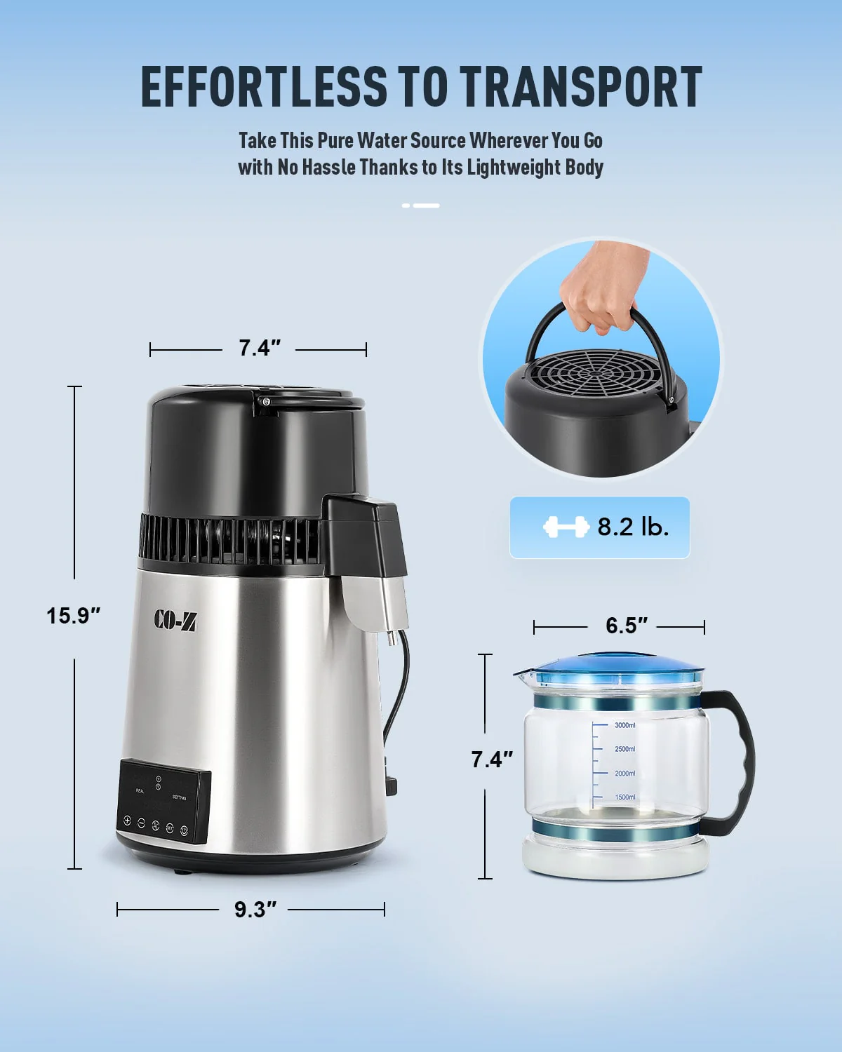 CO-Z 1.1 Gallon Water Distiller, 1750W with Glass Container, Dual Temp Display & Timer, 4L Stainless Steel - Image 7