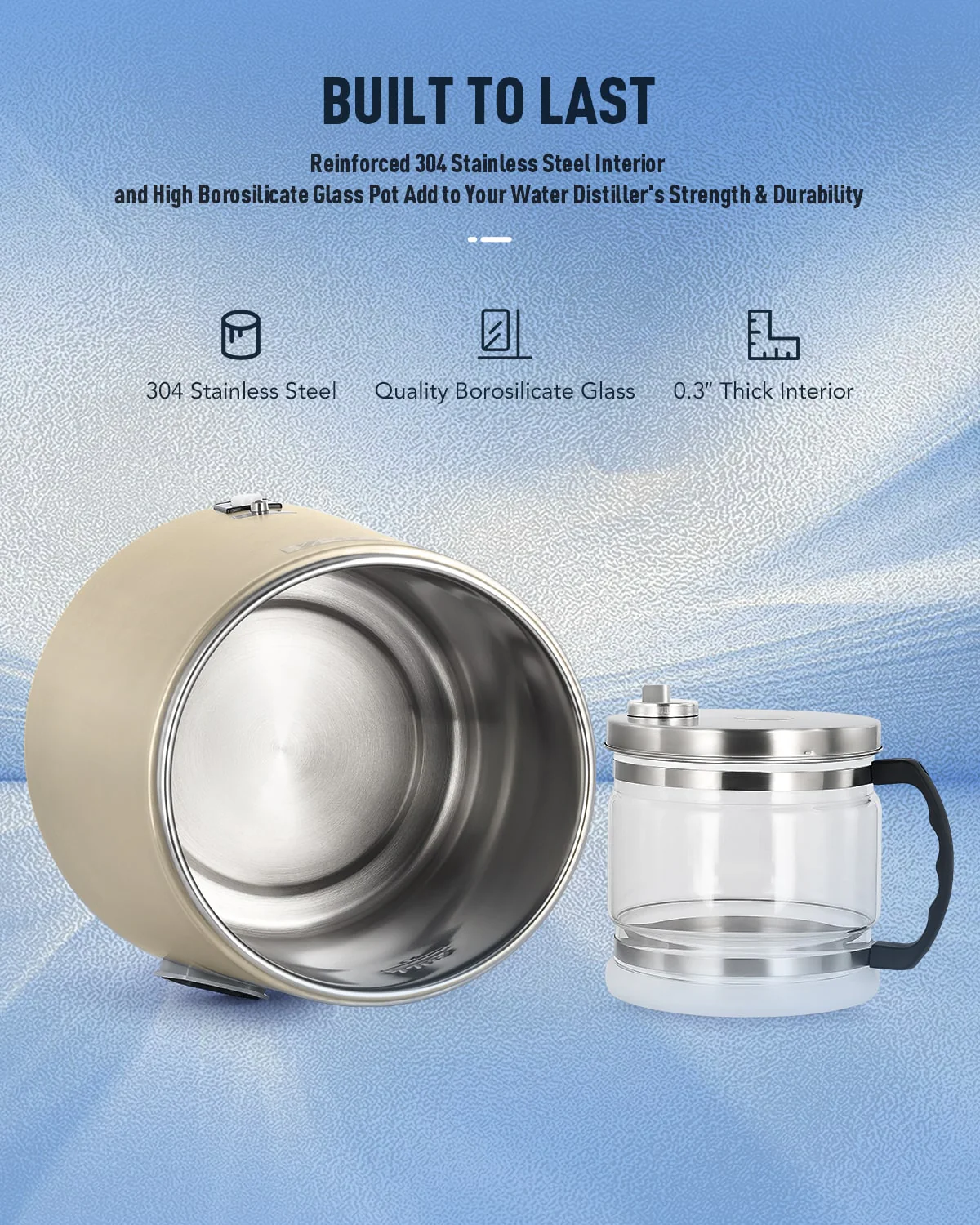 CO-Z 1.1 Gallon Water Distiller, 750W Countertop, BPA-Free Glass & 4L Stainless Steel (Gold) - Image 9