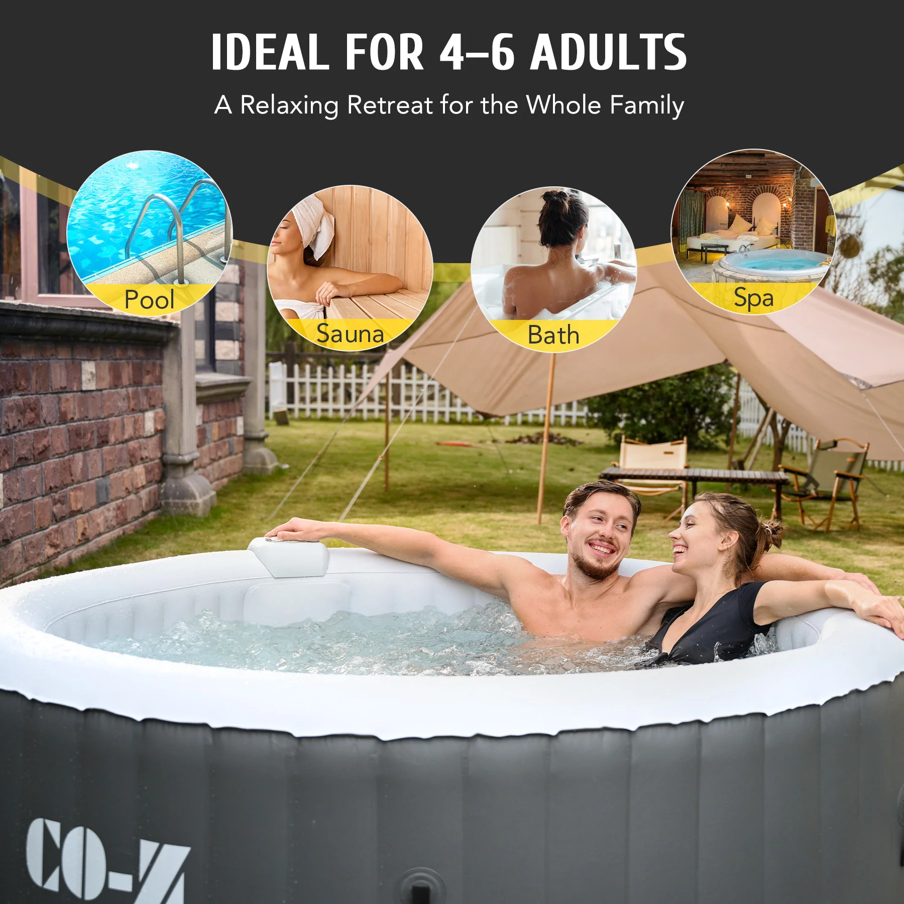 CO-Z 6-Person Portable Hot Tub, 6.8ft Inflatable Spa with 130 Bubble Jets, Heater & Pump, 265gal, Gray - Image 3