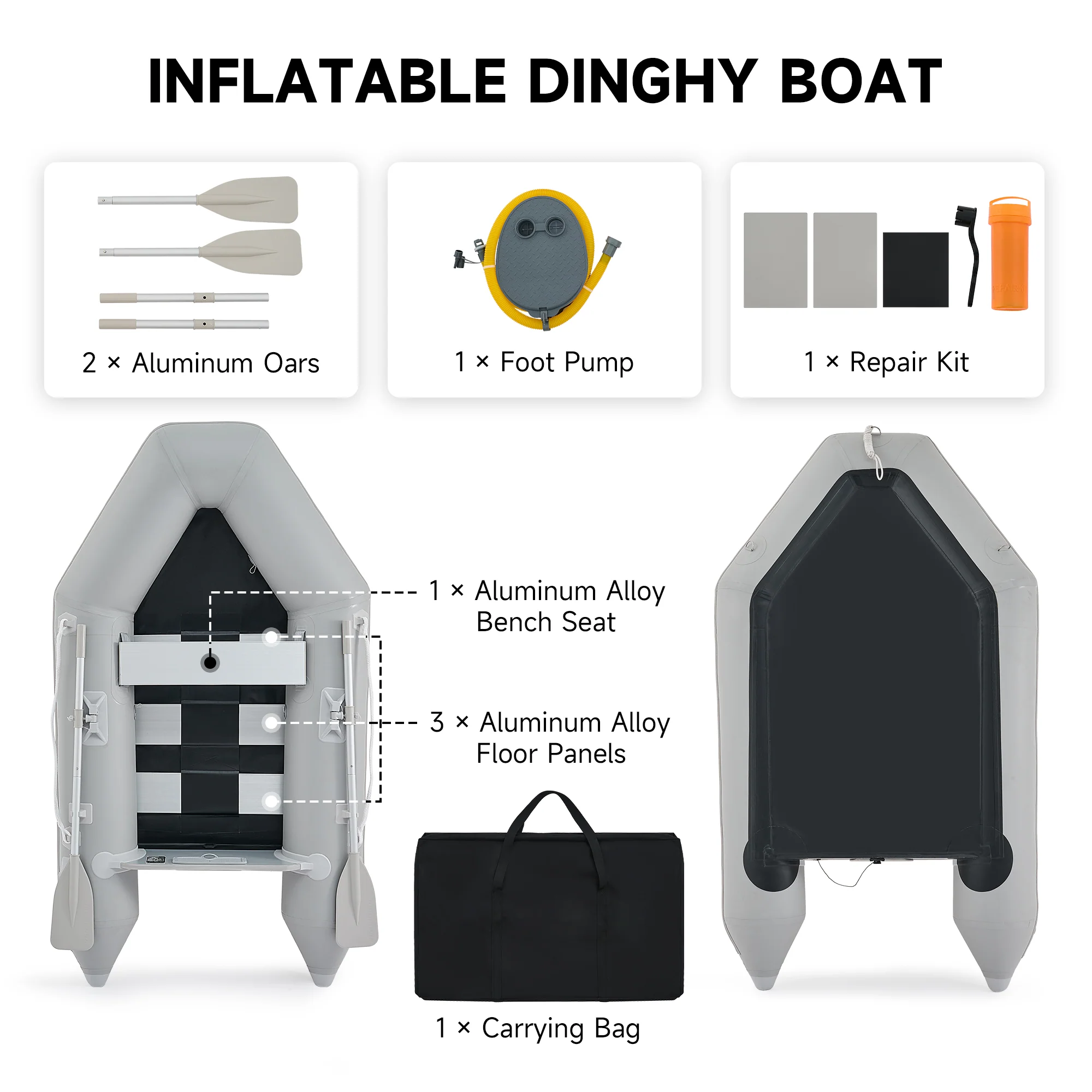 CO-Z 7.5ft Inflatable Boat for 2 PVC Dinghy Raft 660lb with Aluminum Oars & Pump - Image 10