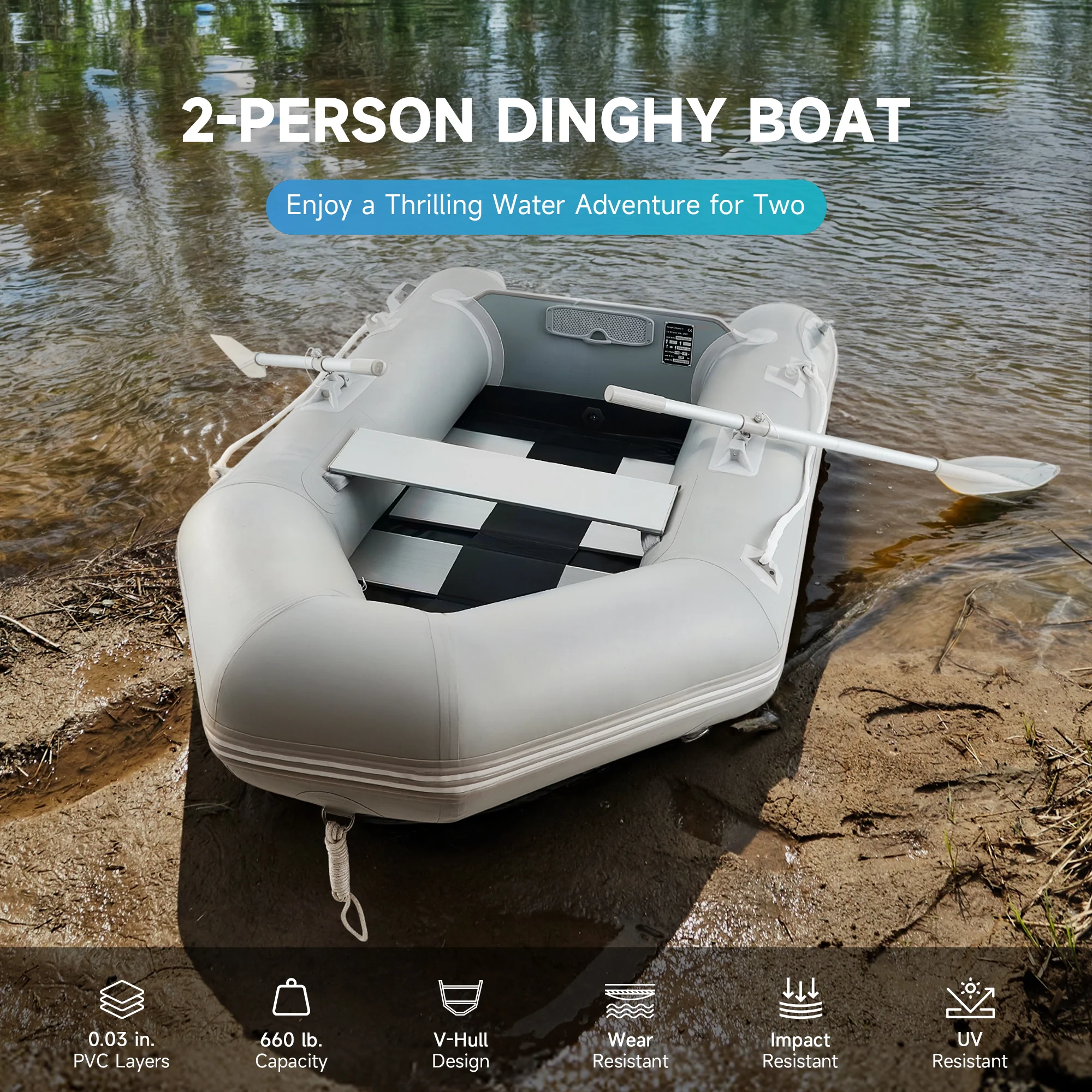 CO-Z 7.5ft Inflatable Boat for 2 PVC Dinghy Raft 660lb with Aluminum Oars & Pump - Image 5