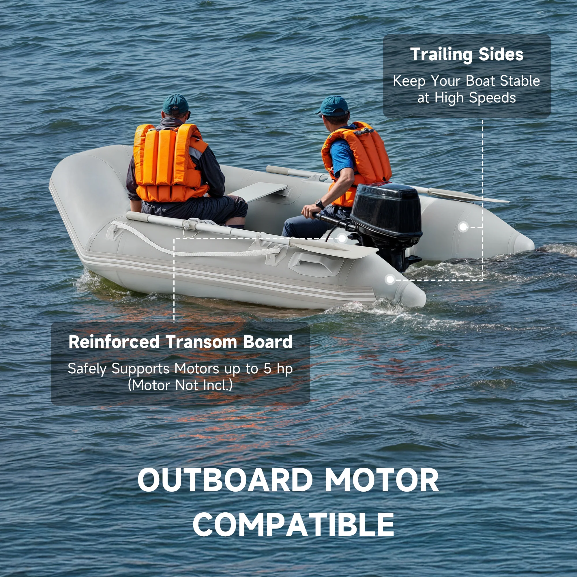 CO-Z 7.5ft Inflatable Boat for 2 PVC Dinghy Raft 660lb with Aluminum Oars & Pump - Image 6