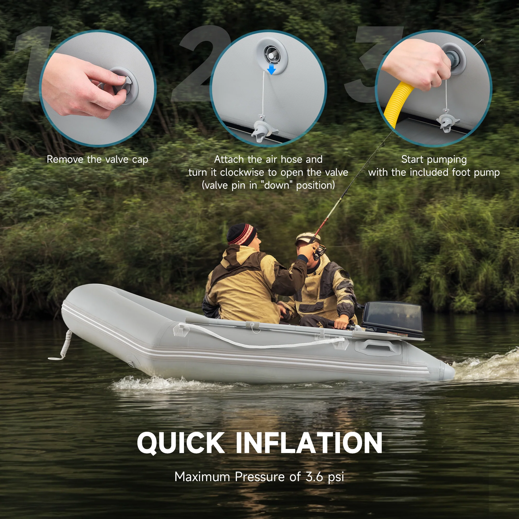 CO-Z 7.5ft Inflatable Boat for 2 PVC Dinghy Raft 660lb with Aluminum Oars & Pump - Image 8