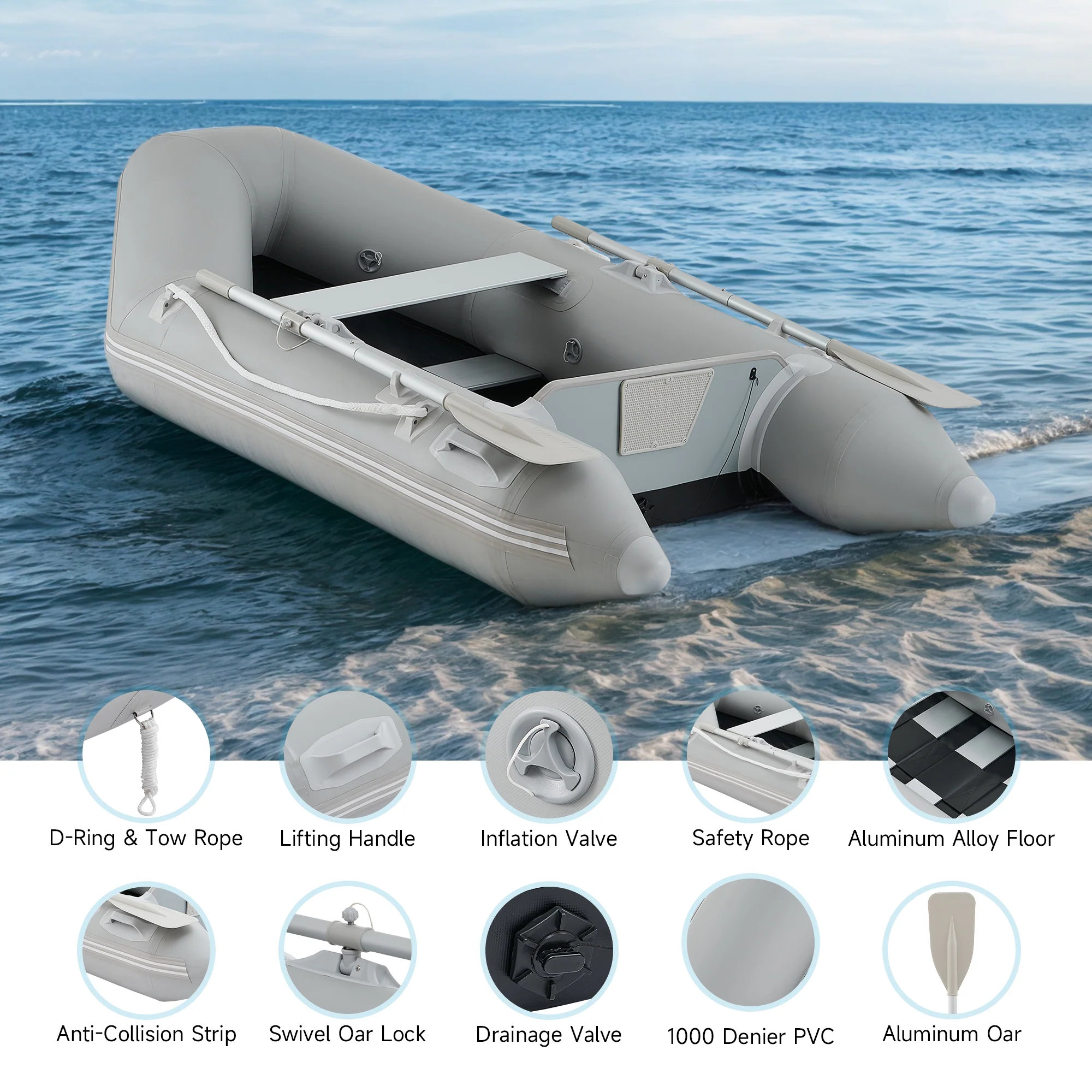 CO-Z 7.5ft Inflatable Boat for 2 PVC Dinghy Raft 660lb with Aluminum Oars & Pump - Image 9