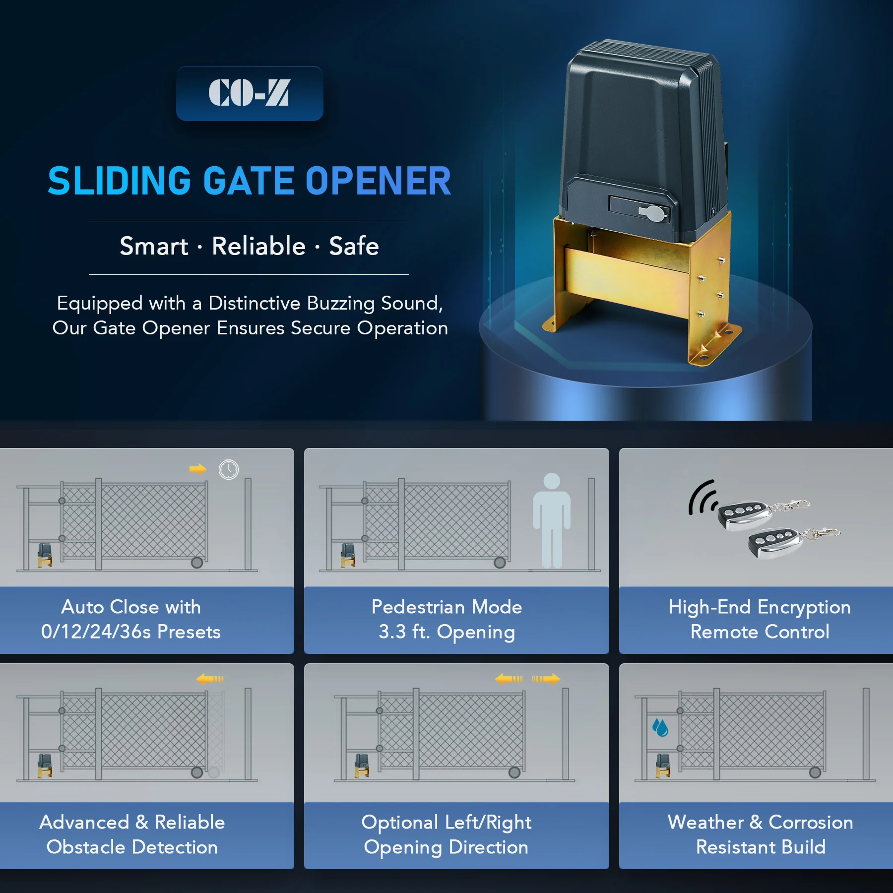 CO-Z Automatic Gate Opener, Sliding Gate Opener Kit for Doors up to 3300lb 40ft, Opening System Gate Complete Kit - Image 5