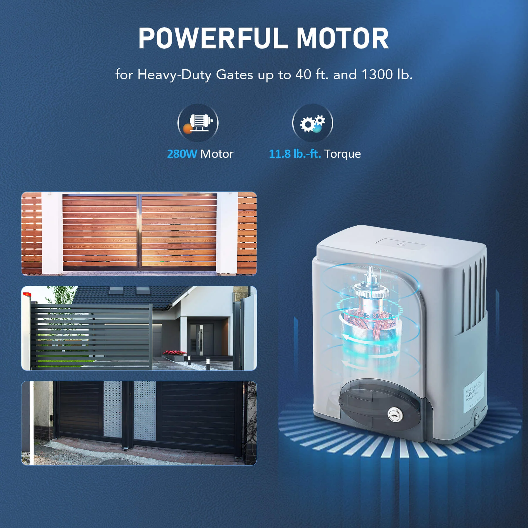 CO-Z Automatic Sliding Gate Opener with 2 Remote Controls, 280W Electric Gate Opener - Image 3