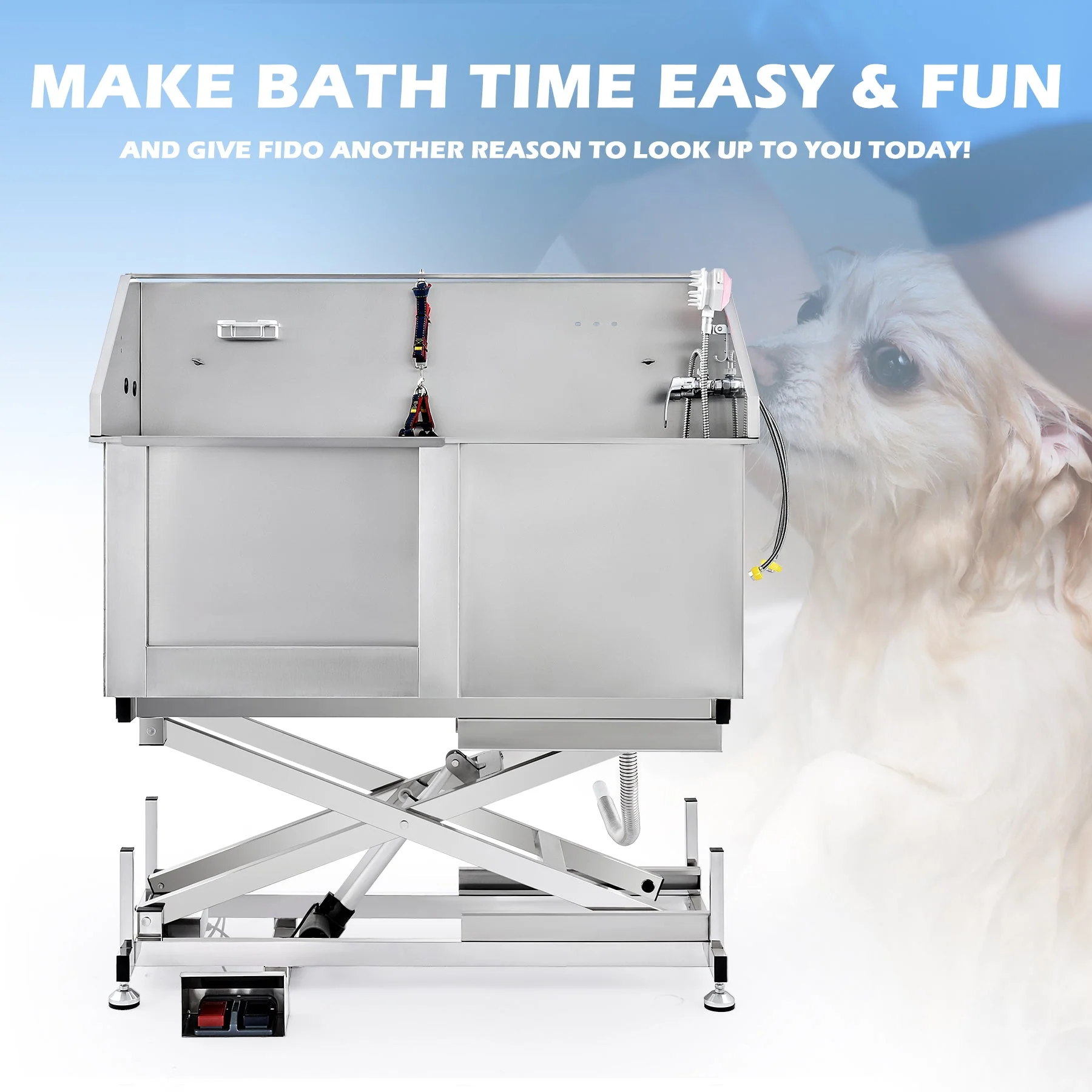 CO-Z Dog Bathing Station – 50" Adjustable Grooming Tub with Electric Lift for Home Use - Image 9