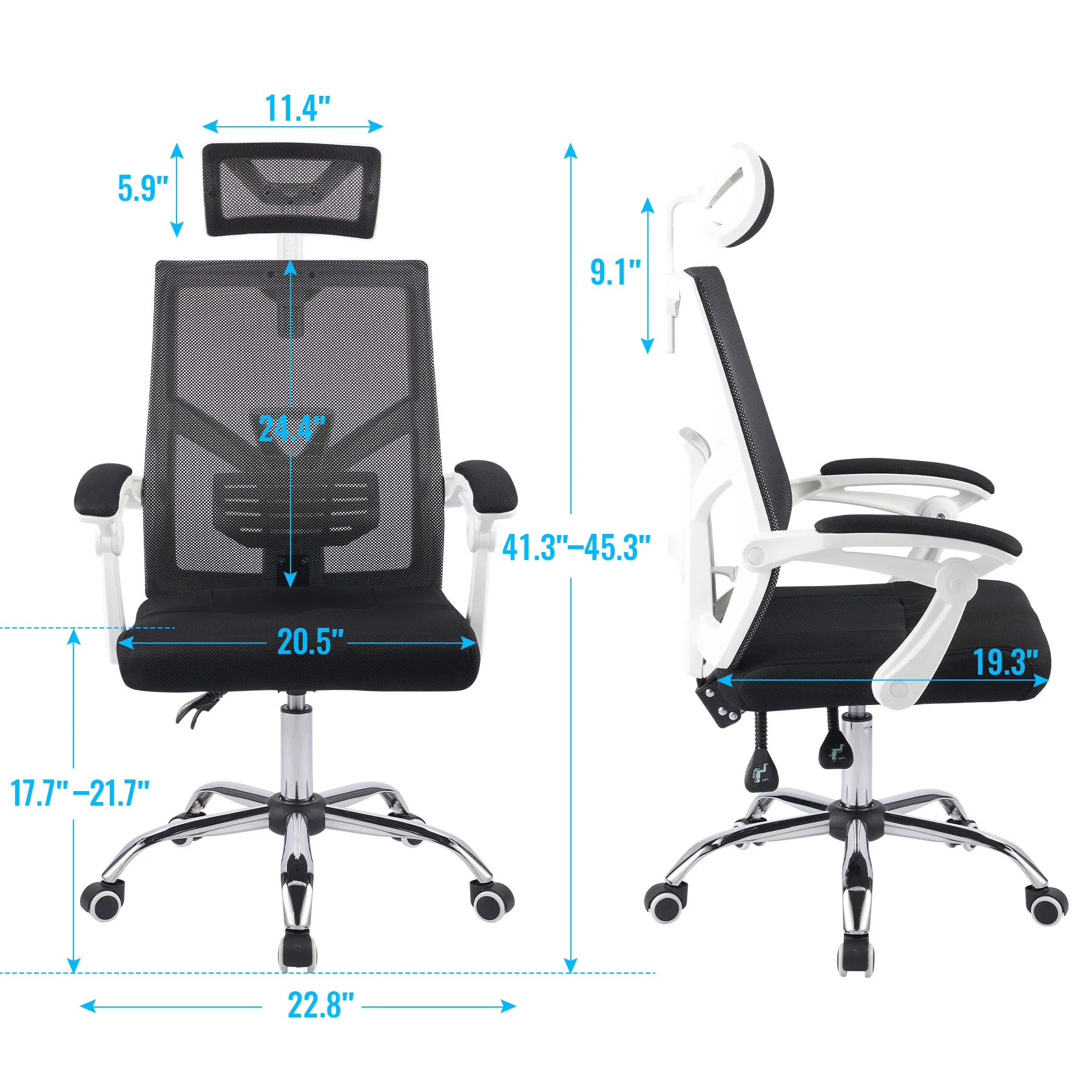 CO-Z Ergonomic Mesh Office Chair, High Back with Adjustable Headrest, Armrests & Lumbar Support, Black - Image 3