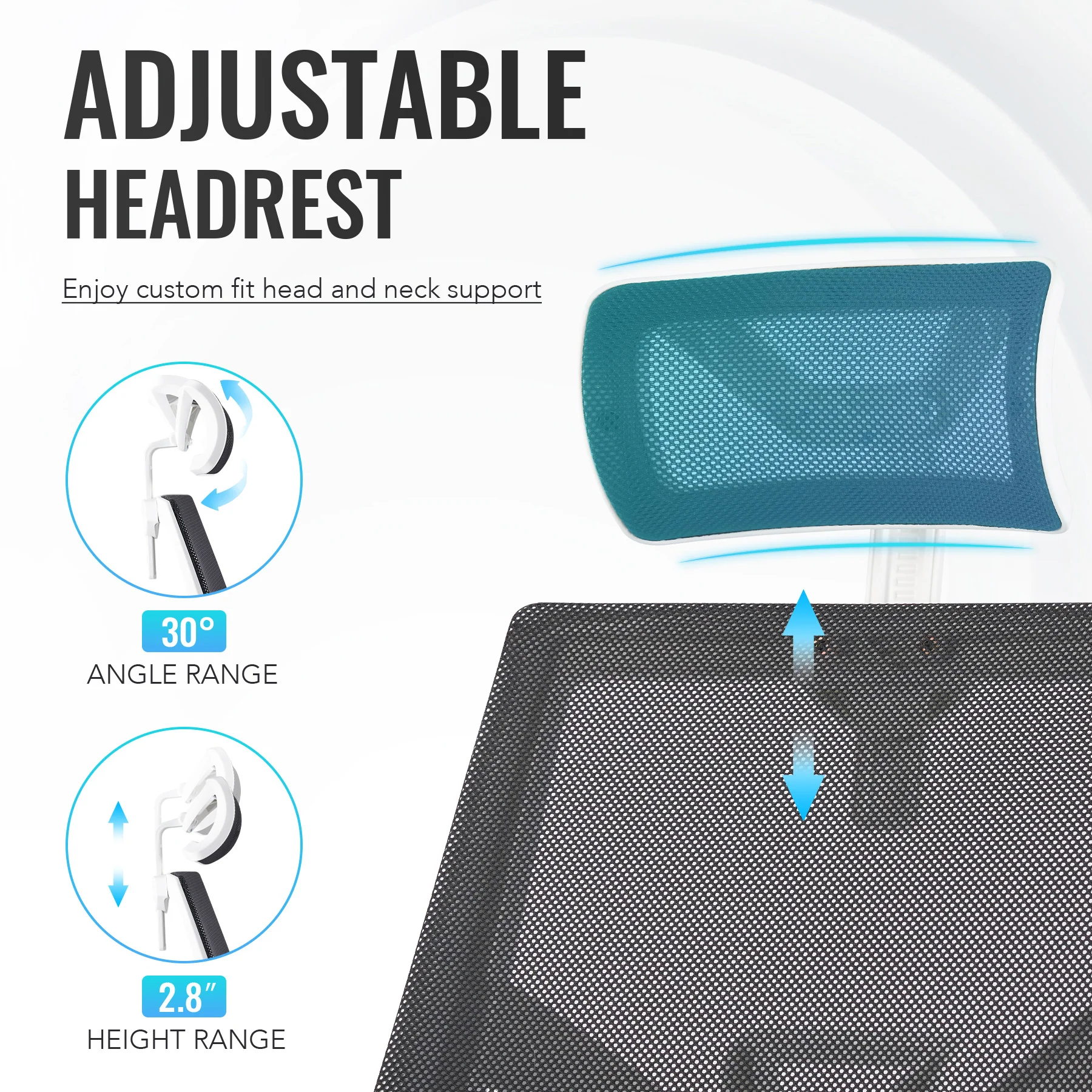 CO-Z Ergonomic Mesh Office Chair, High Back with Adjustable Headrest, Armrests & Lumbar Support, Black - Image 7