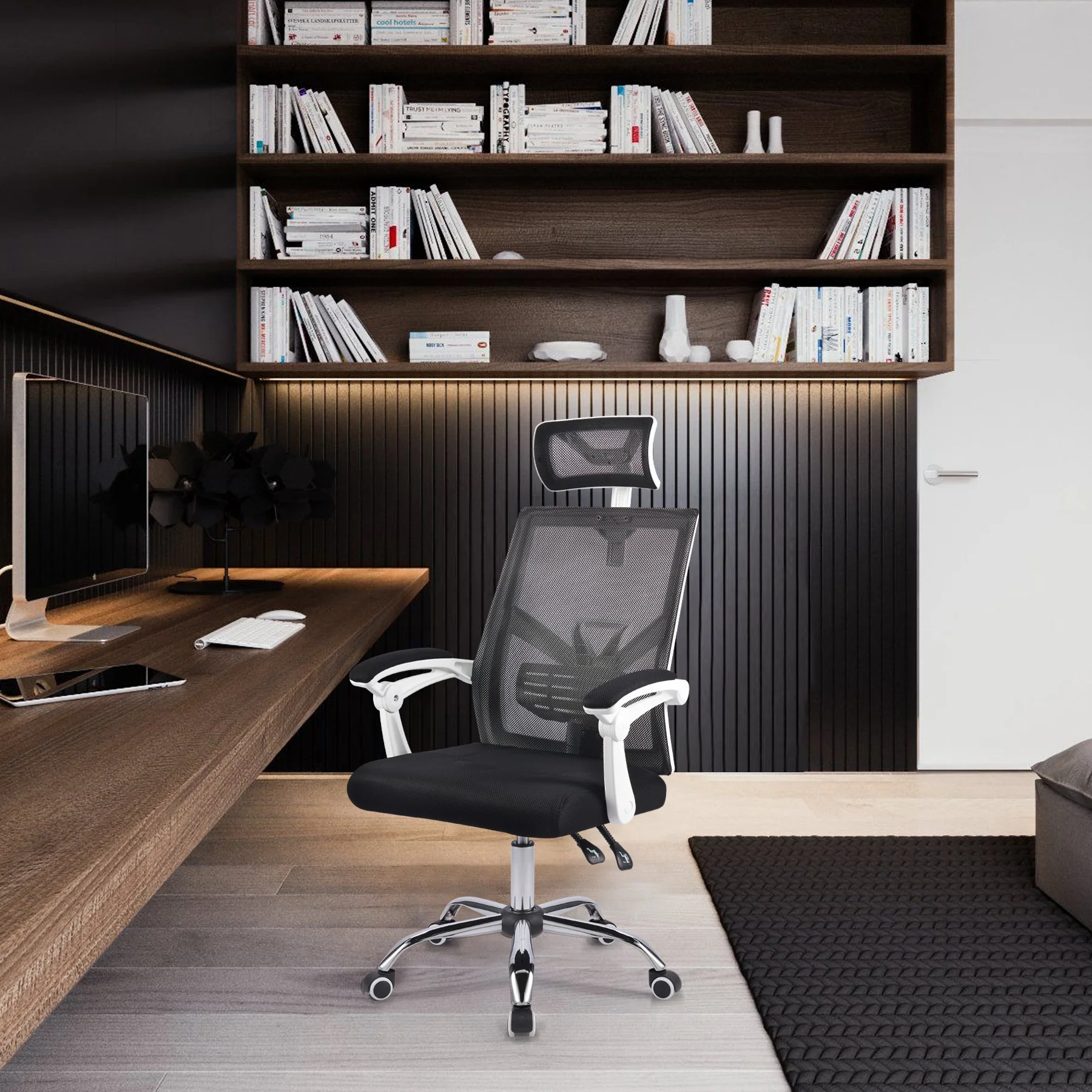 CO-Z Ergonomic Mesh Office Chair, High Back with Adjustable Headrest, Armrests & Lumbar Support, Black - Image 8