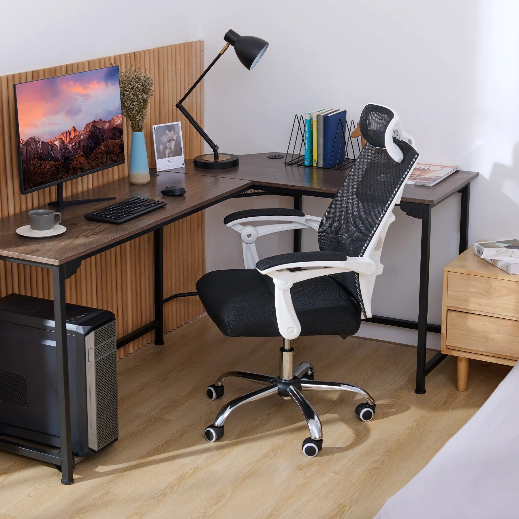 CO-Z Ergonomic Mesh Office Chair, High Back with Adjustable Headrest, Armrests & Lumbar Support, Black - Image 9