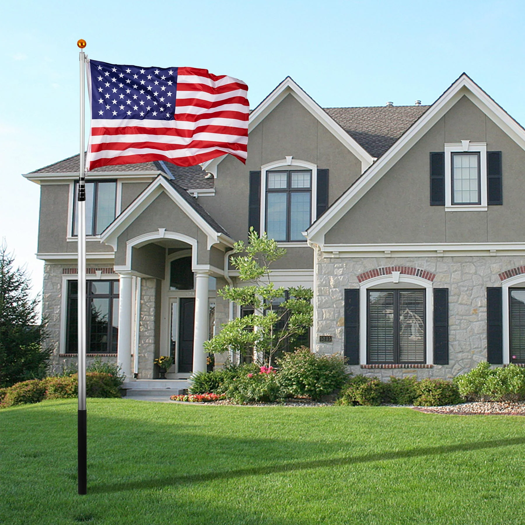 CO-Z FIag PoIes TeIescoping Aluminum with 3‘X5’ American flag, GoIden Ball Finial, PVC SIeeve, Hooks & Screws (16FT) - Image 7