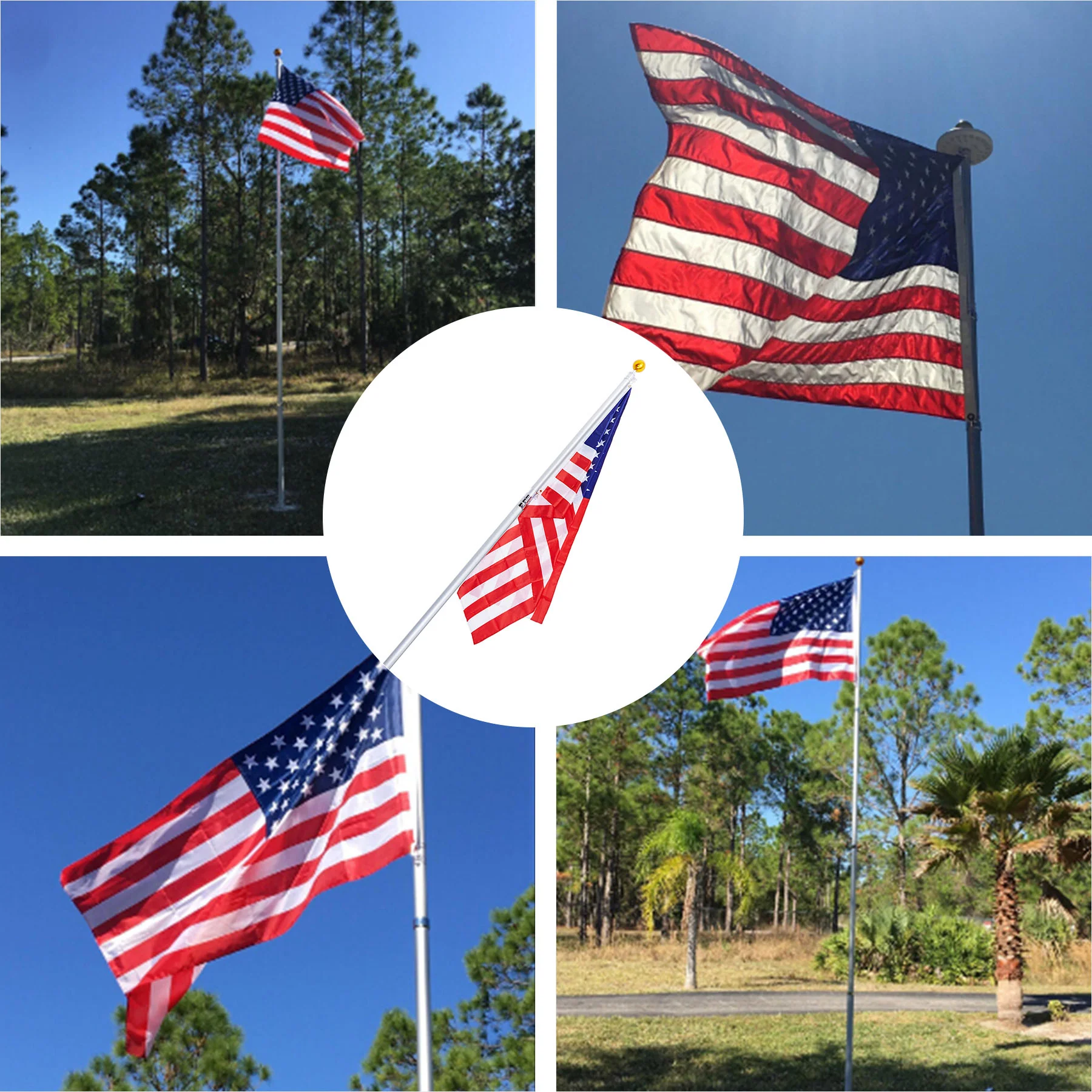 CO-Z FIag PoIes TeIescoping Aluminum with 3‘X5’ American flag, GoIden Ball Finial, PVC SIeeve, Hooks & Screws (16FT) - Image 8