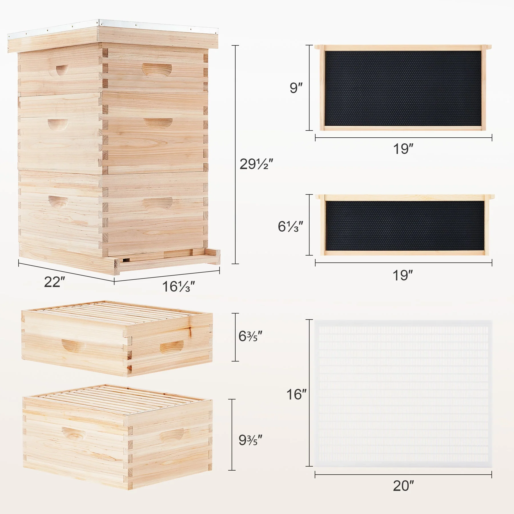 CO-Z 30-Frame Langstroth Beehive Kit, 3-Tier Bee Box with 10 Medium & 20 Deep Frames - Image 2