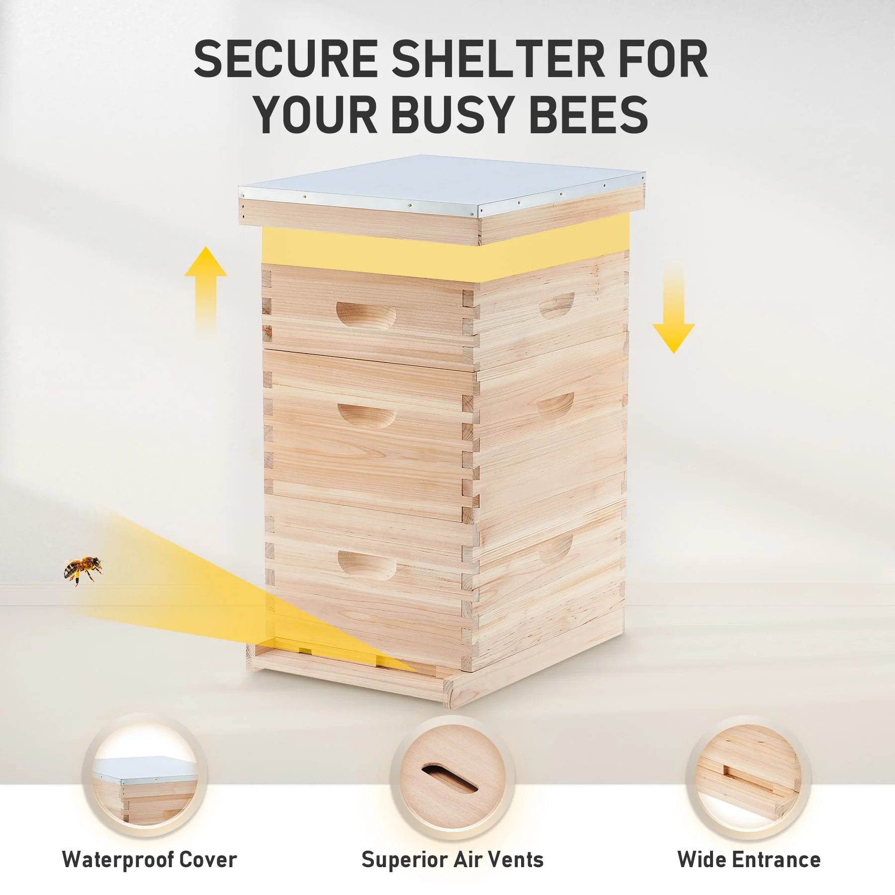 CO-Z 30-Frame Langstroth Beehive Kit, 3-Tier Bee Box with 10 Medium & 20 Deep Frames - Image 6