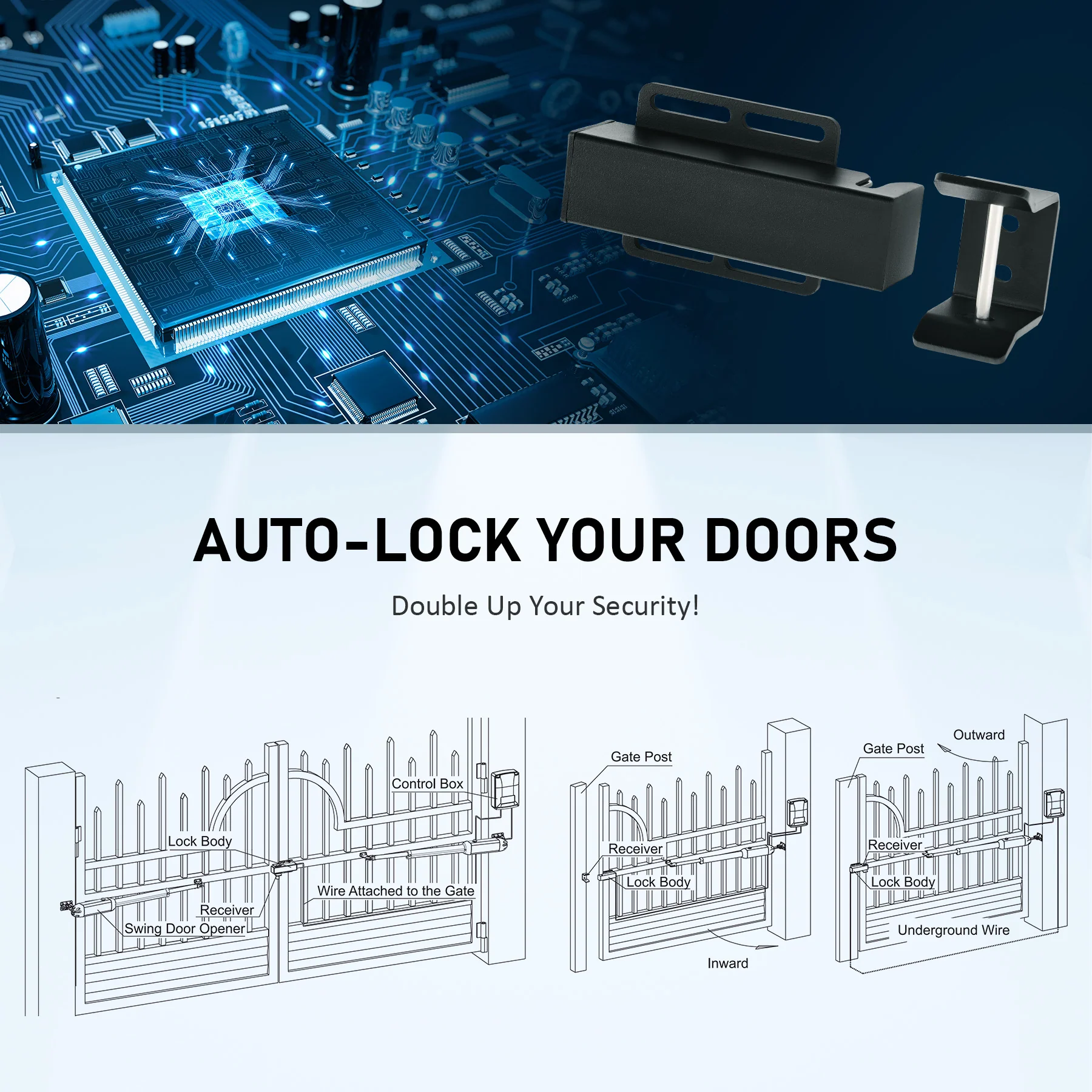 CO-Z Smart Gate Lock for Automatic Gate Opener, Outdoor Keyless Gate Lock Electric Door Latch - Image 5