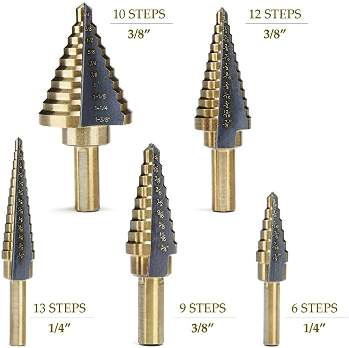 CO-Z Step Drill Bits, HSS 5PCS Titanium Step Drill Bit Set, 50 Sizes in 5 High Speed Steel Unibit Drill Bits Set for Sheet Metal with Aluminum Case, Multiple Hole Stepped Up Bits for DIY Lovers33 - Image 3