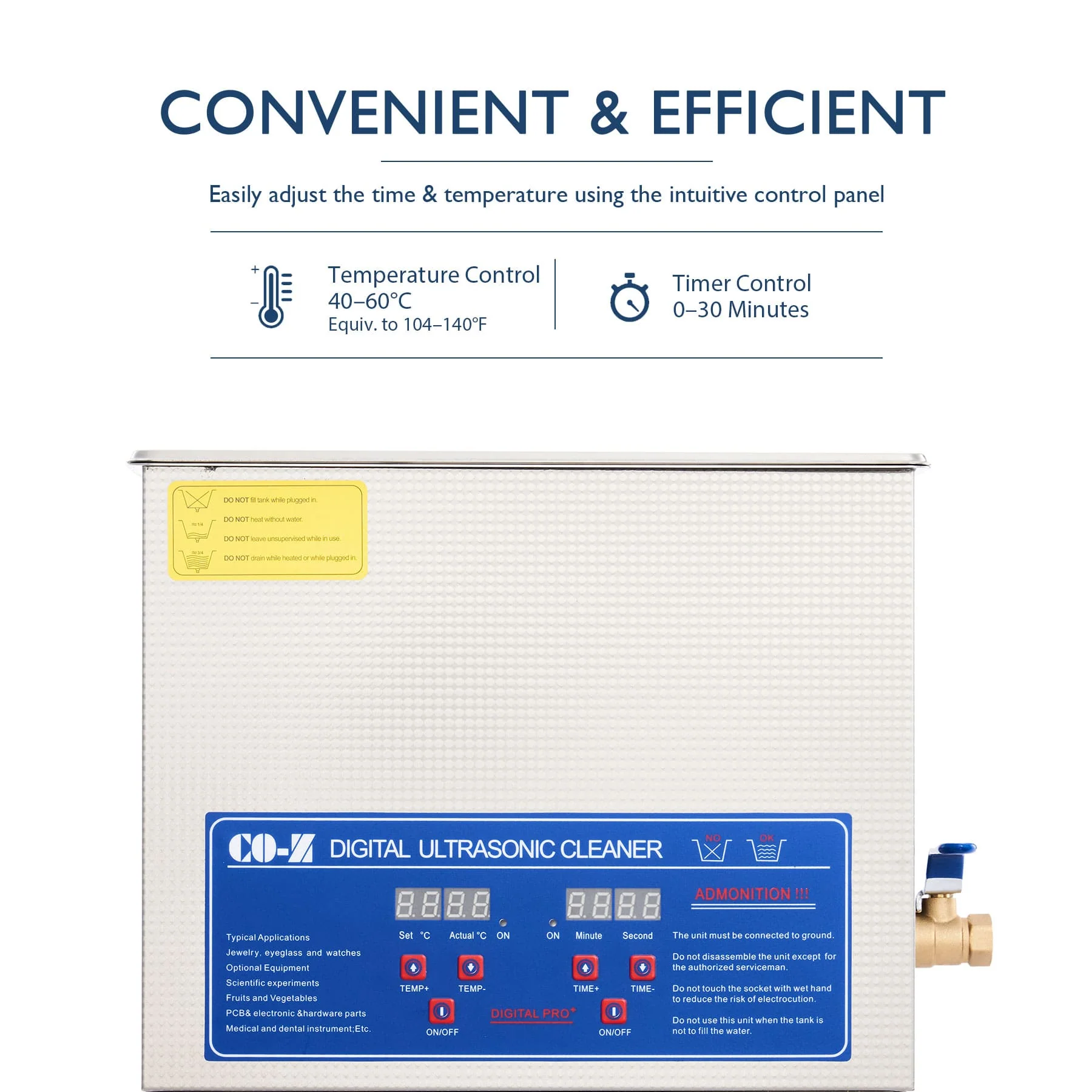 CO-Z 6L Ultrasonic Cleaner with Digital Timer & Heater, Professional Cleaner - Image 7