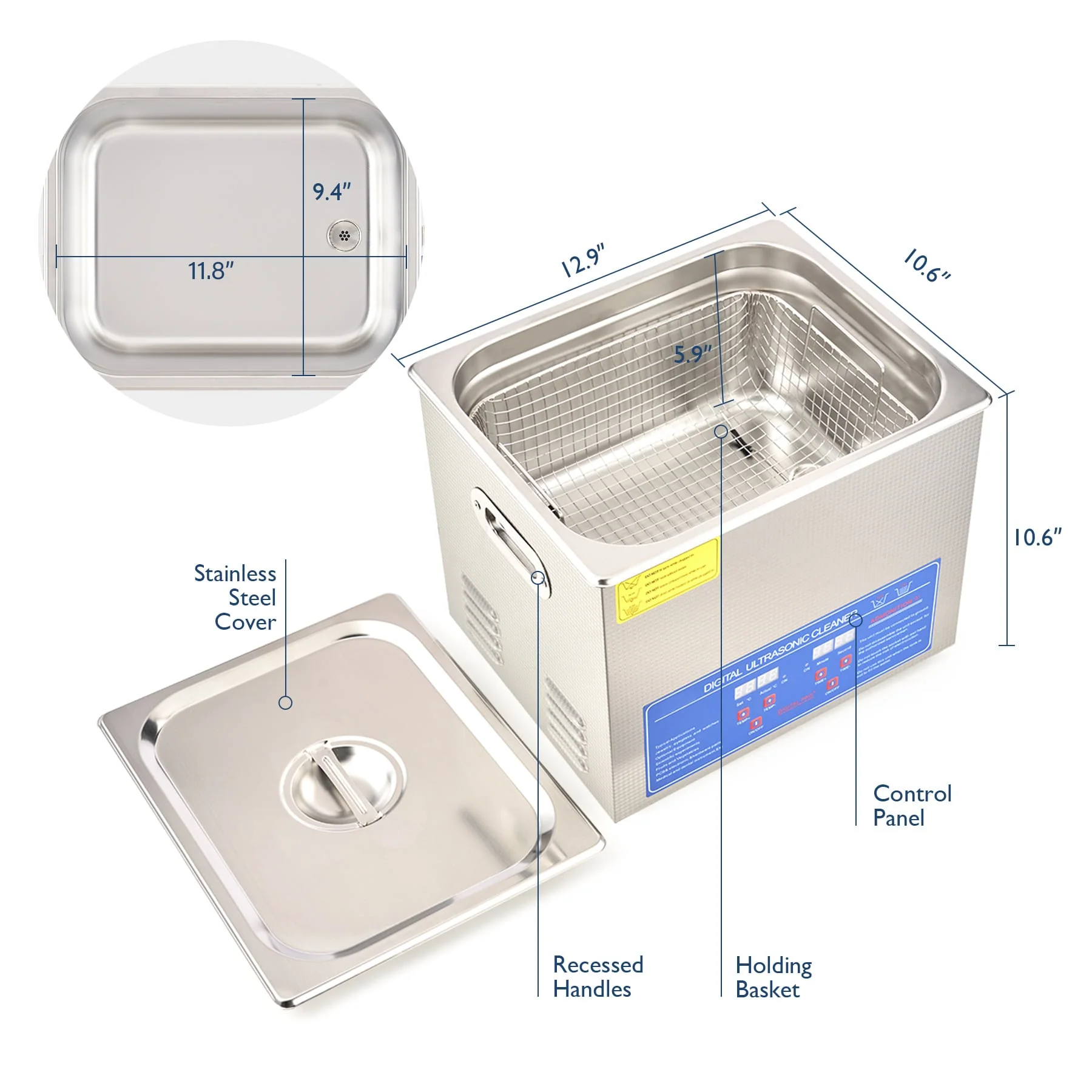 Ultrasonic Cleaner with Heater & Timer, 2.6 gal Digital Sonic Cavitation Machine - Image 4