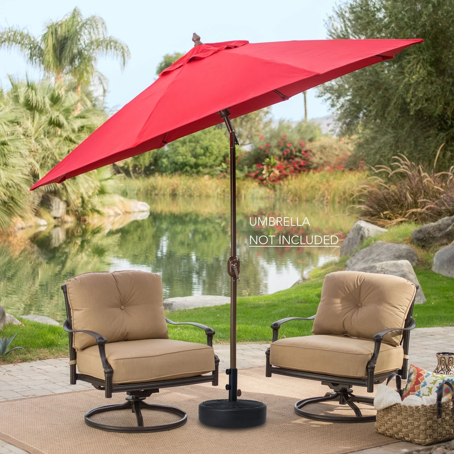CO-Z 18" Outdoor Umbrella Stand for Entryway Deck Lawn and More, Fillable Round Patio Umbrella Holder, Weatherproof HDPE Beach Umbrella Base, 37.5lb Sand or 36gal Water Fill Capacity, Black - Image 4